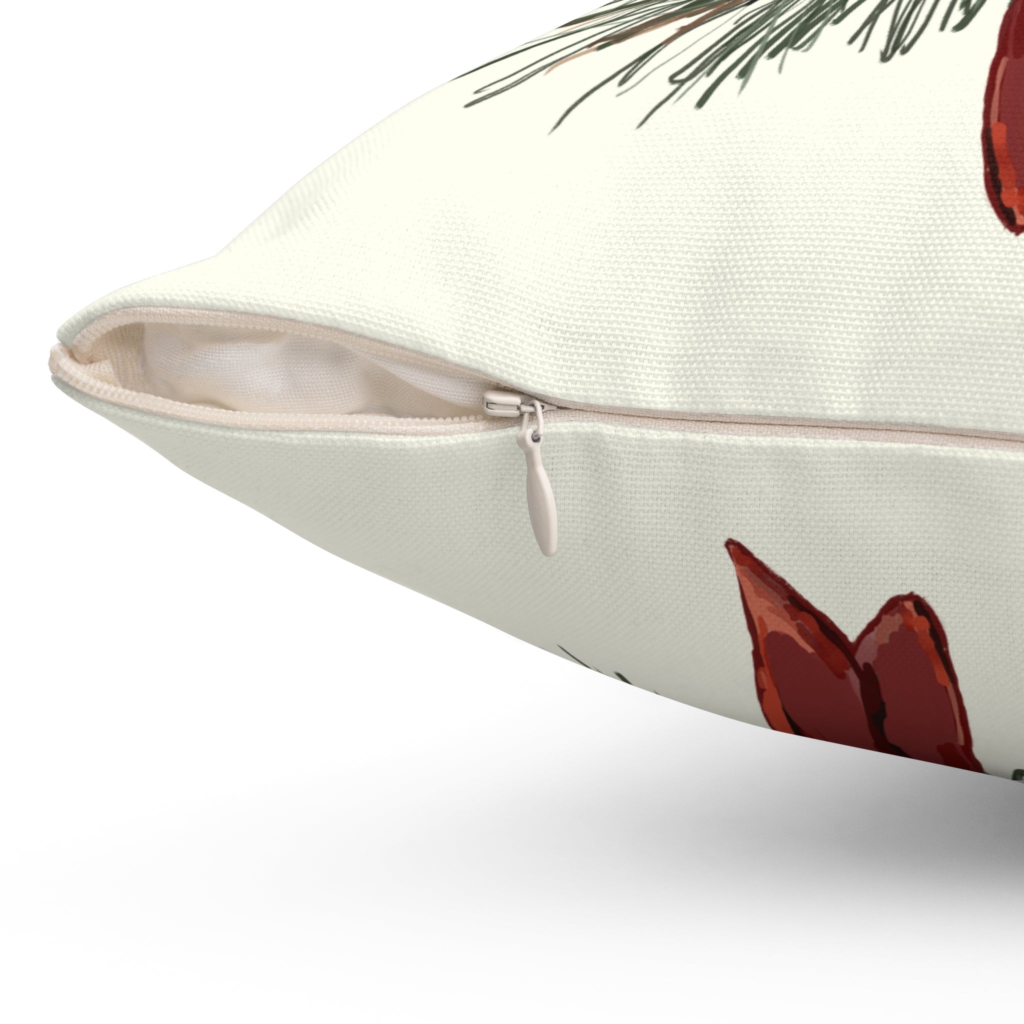 Cardinal On A Pine Branch Pillow — Red Bird Holiday Throw Pillow - Blue Cava