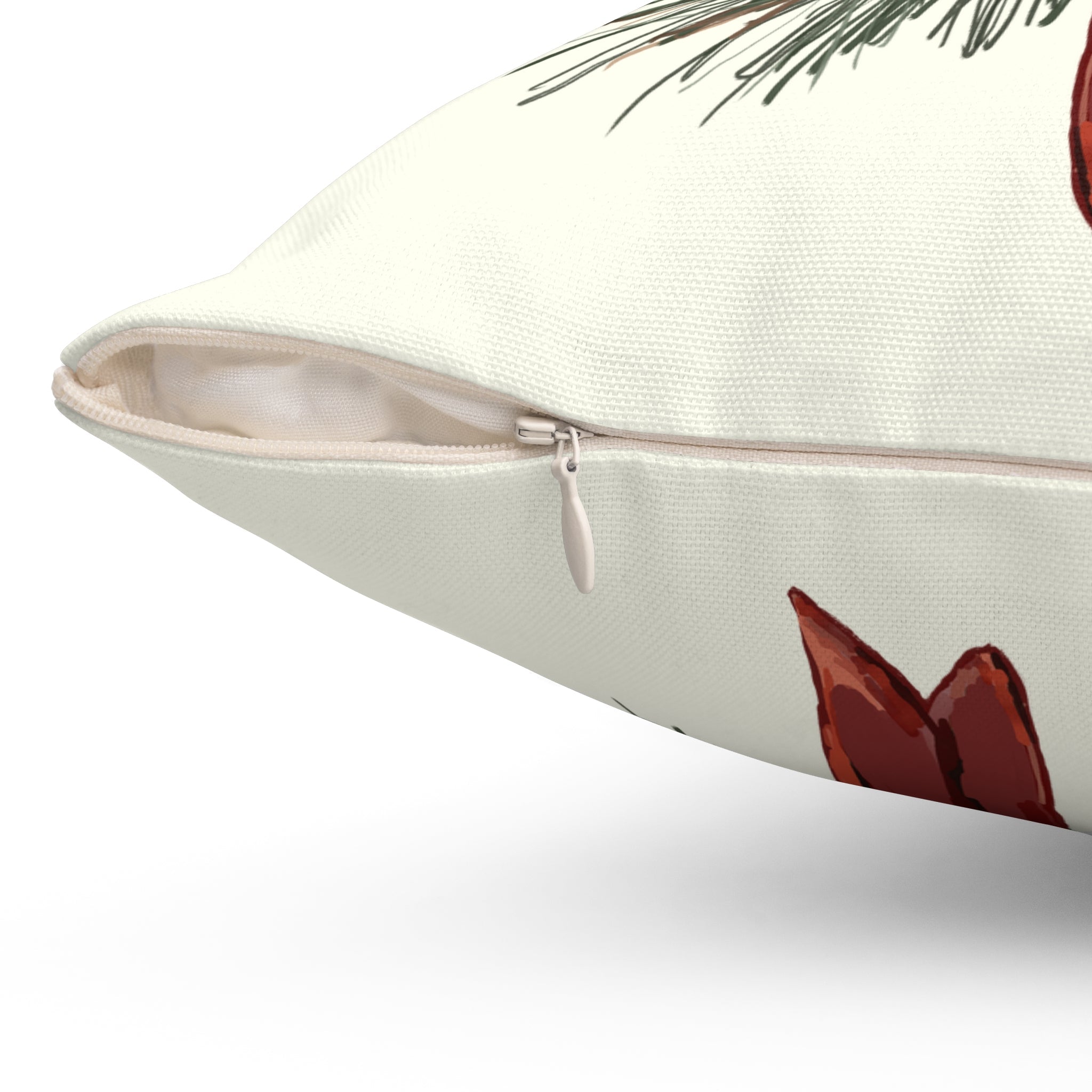 Cardinal On A Pine Branch Pillow — Red Bird Holiday Throw Pillow - Blue Cava