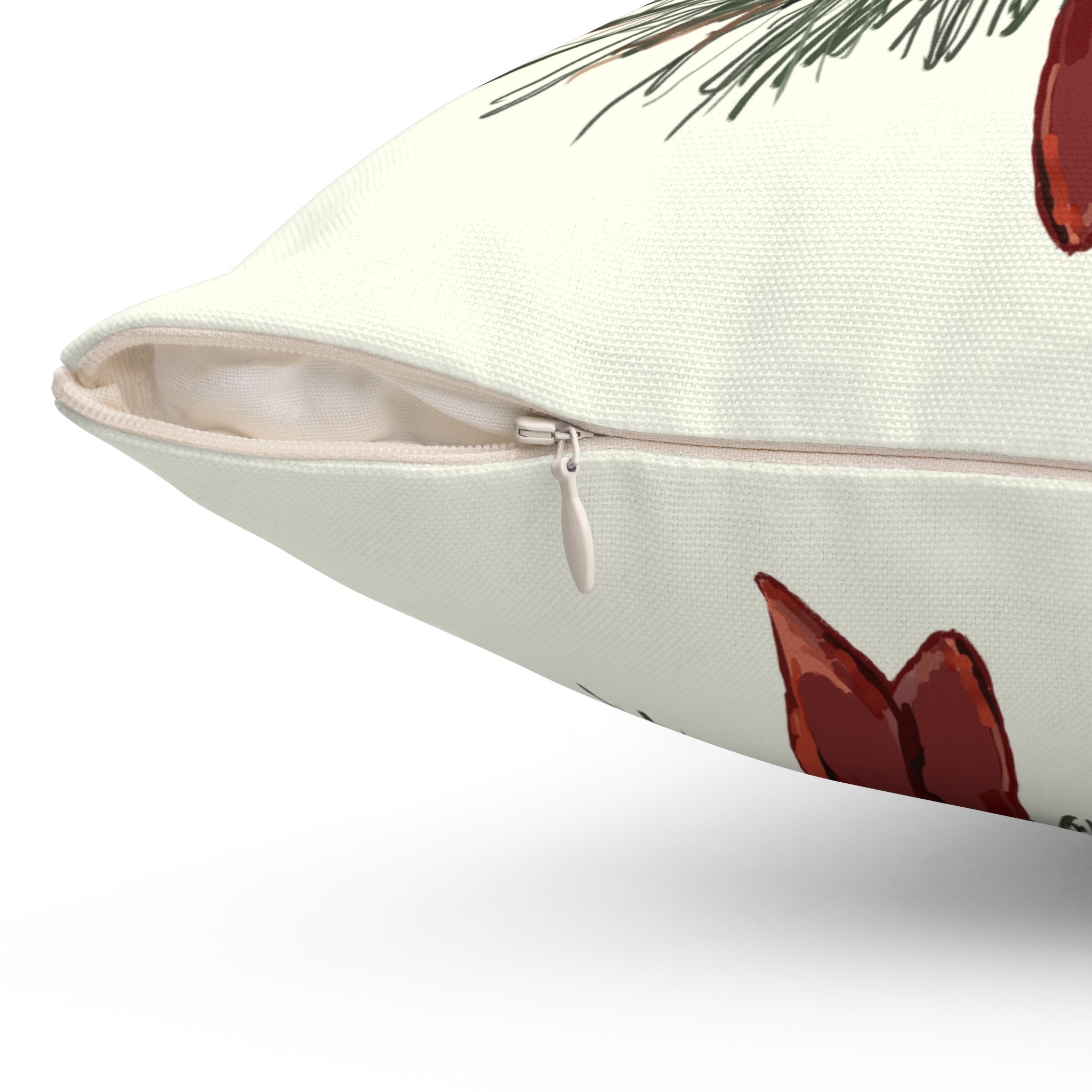 Cardinal On A Pine Branch Pillow — Red Bird Holiday Throw Pillow - Blue Cava