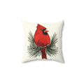 Cardinal On A Pine Branch Pillow — Red Bird Holiday Throw Pillow - Blue Cava