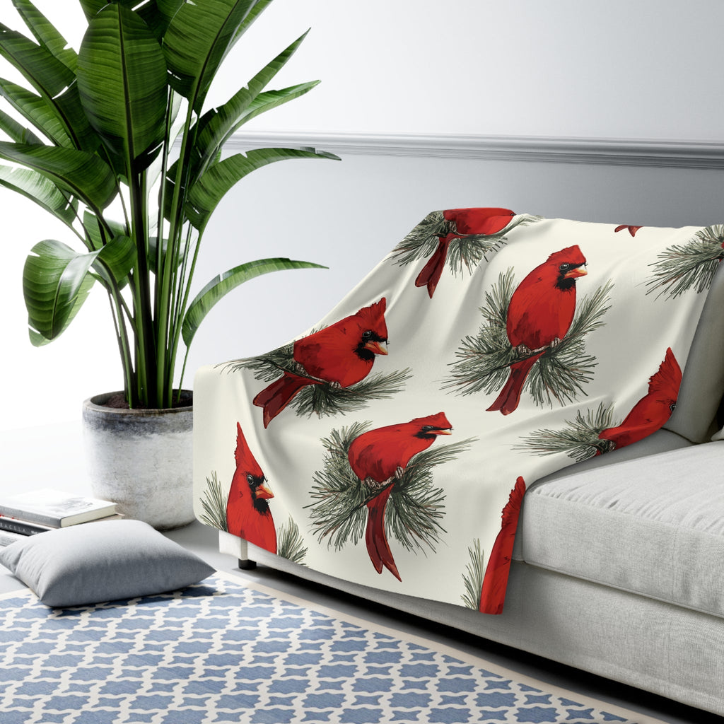 Cardinal Pattern Sherpa Blankets - Blue Cava