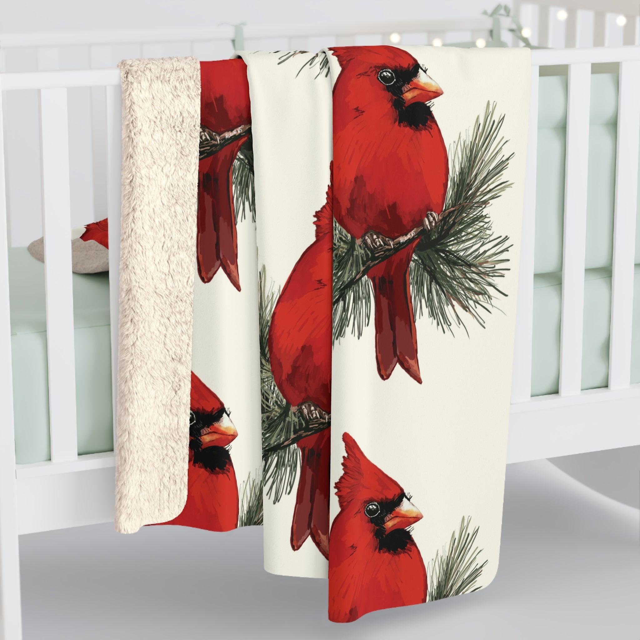 Cardinal Pattern Sherpa Blankets - Blue Cava