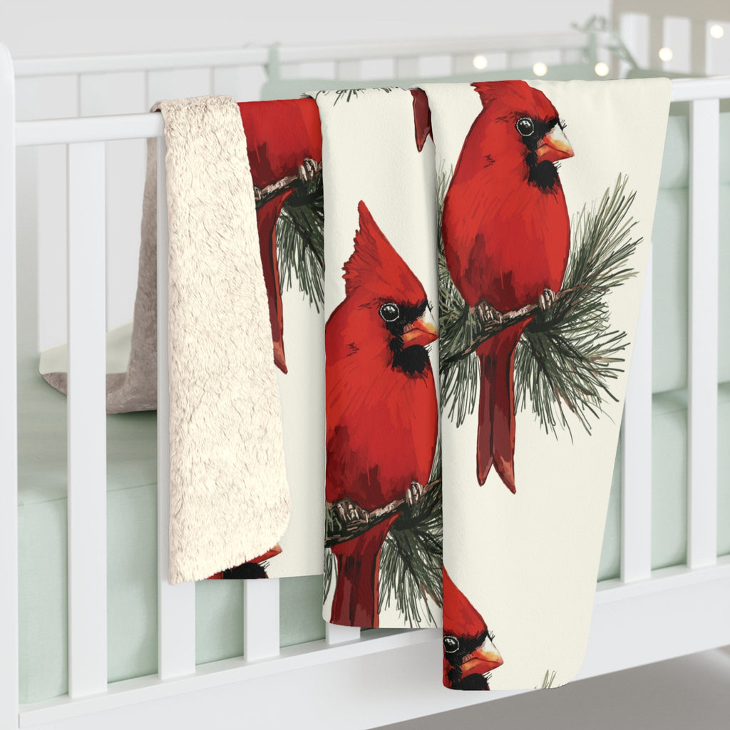 Cardinal Pattern Sherpa Blankets - Blue Cava