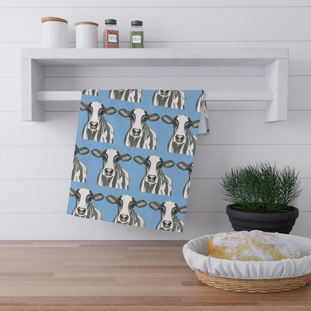 Charming Cow Kitchen Tea Towels | Farmhouse Decor - Blue Cava