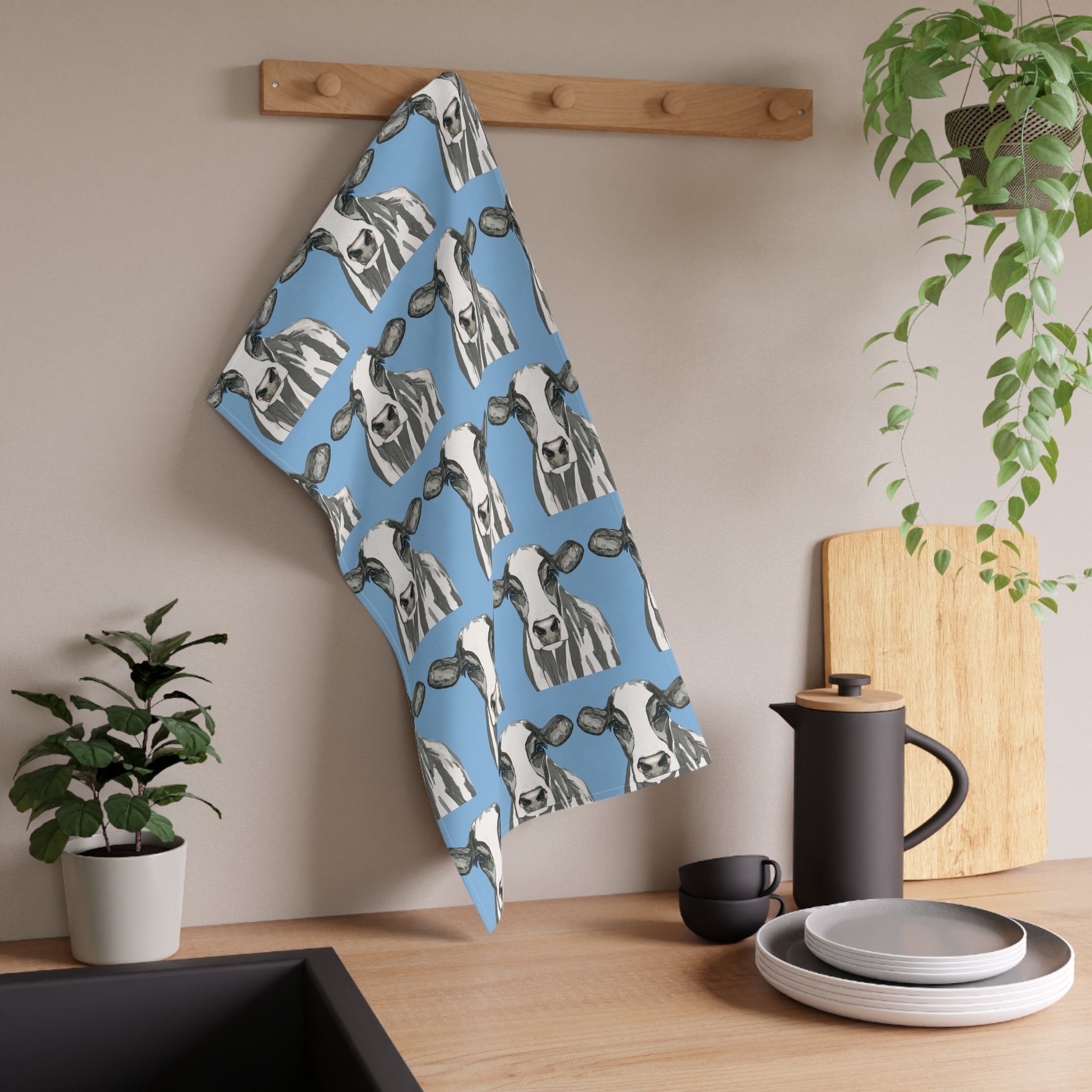 Charming Cow Kitchen Tea Towels | Farmhouse Decor - Blue Cava