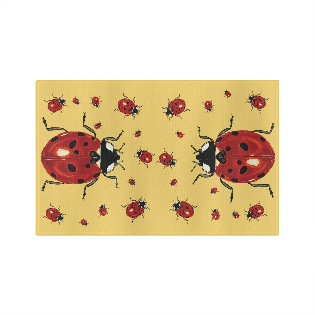 Cheerful Ladybug Microfiber Waffle Kitchen Towel - Blue Cava