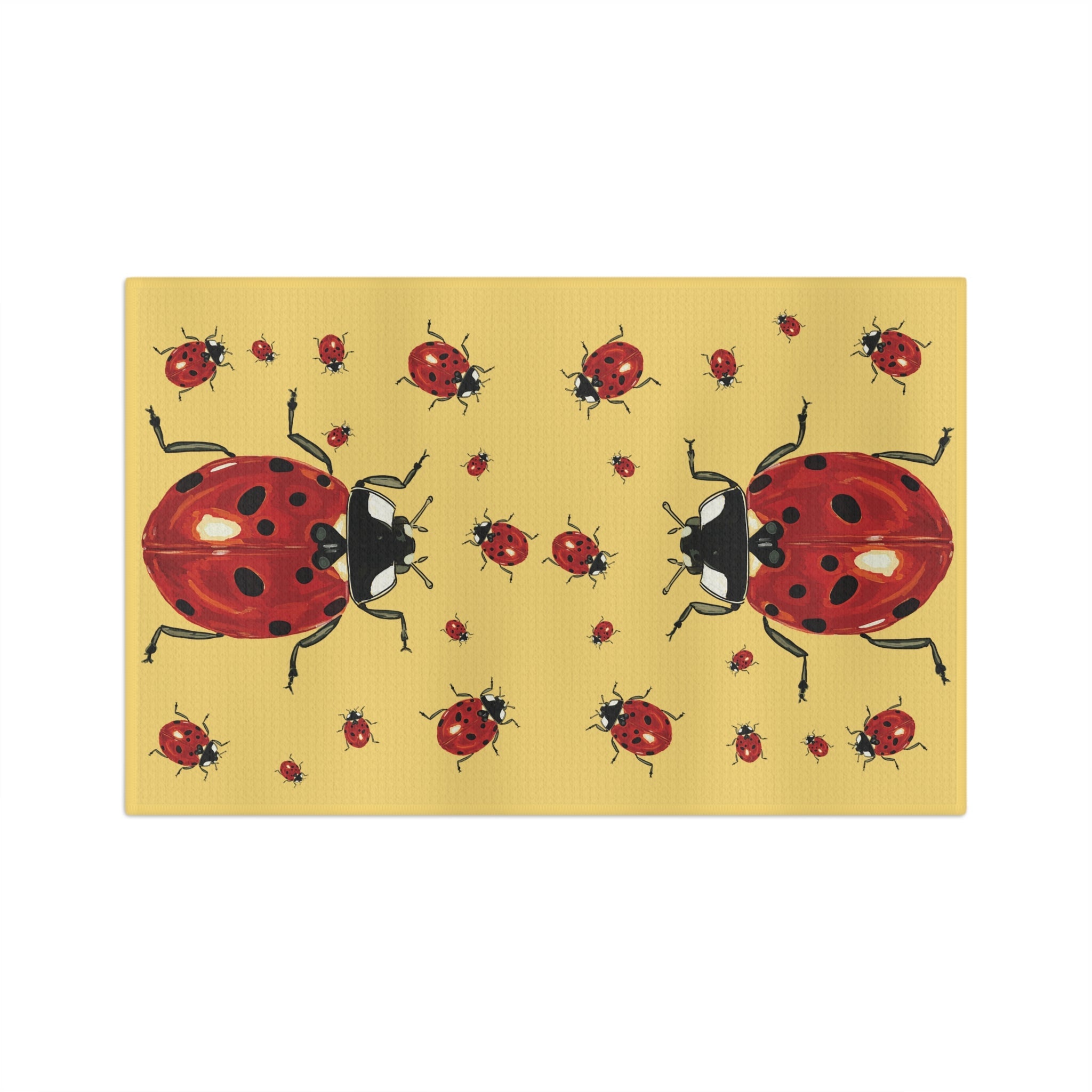 Cheerful Ladybug Microfiber Waffle Kitchen Towel - Blue Cava