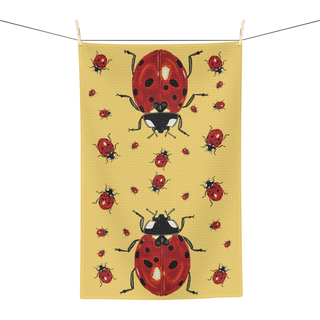 Cheerful Ladybug Microfiber Waffle Kitchen Towel - Blue Cava