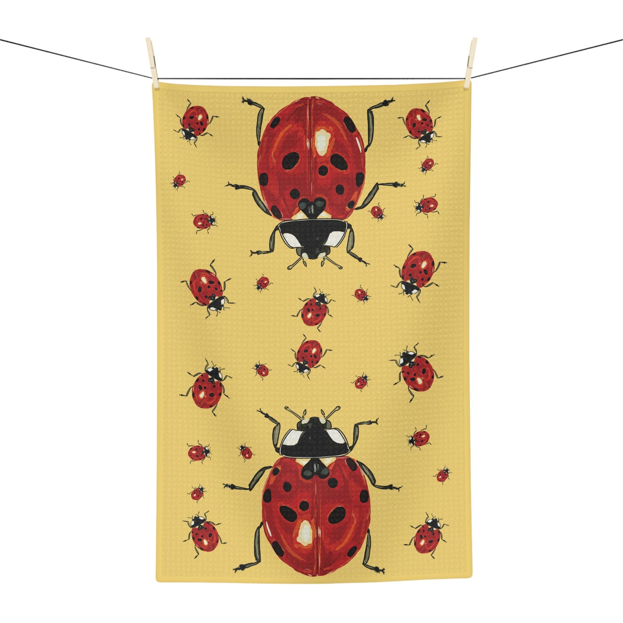 Cheerful Ladybug Microfiber Waffle Kitchen Towel - Blue Cava