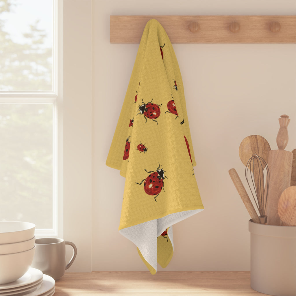 Cheerful Ladybug Microfiber Waffle Kitchen Towel - Blue Cava