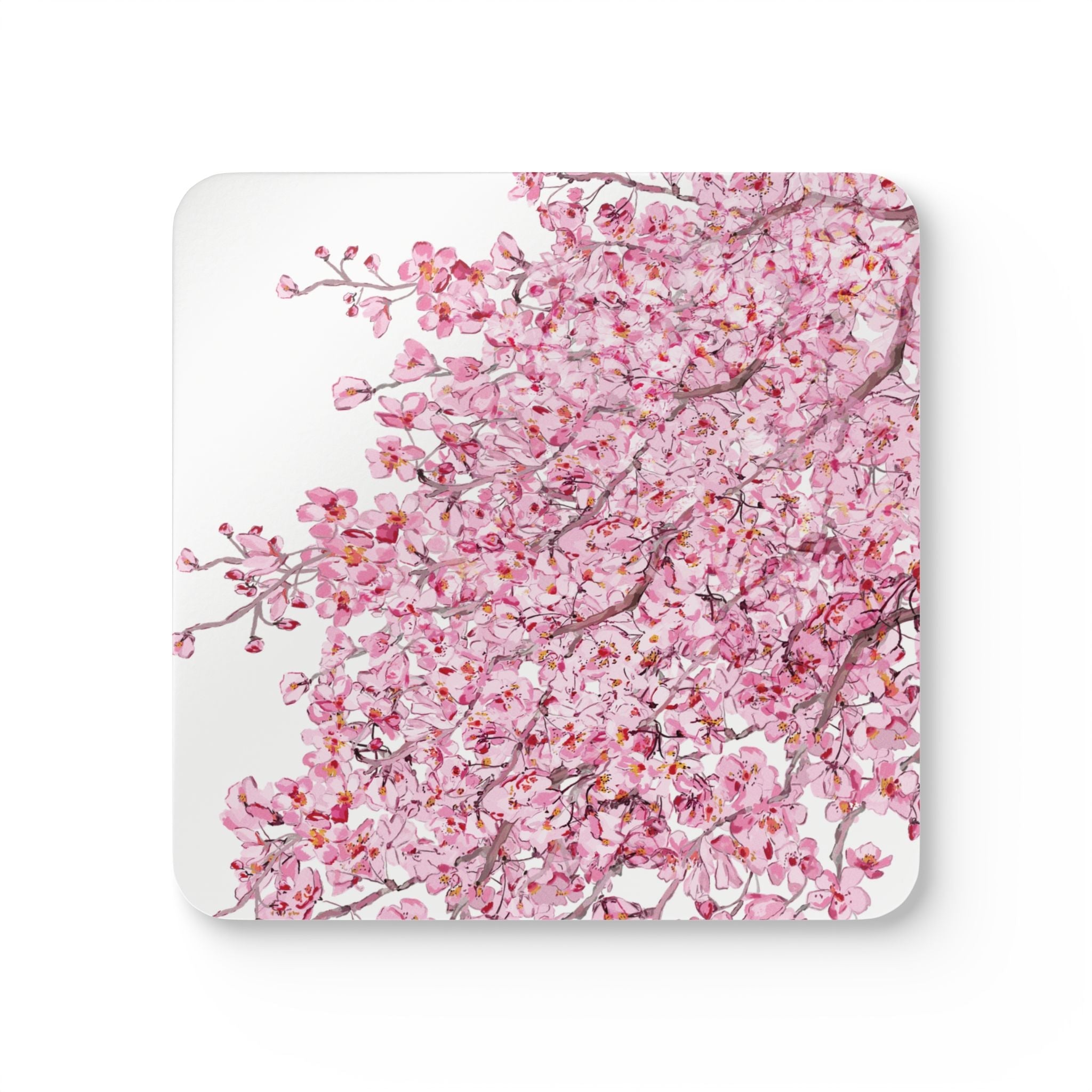 Cherry Blossom Cork Coaster Set - Elegant Drinkware Protection - Blue Cava