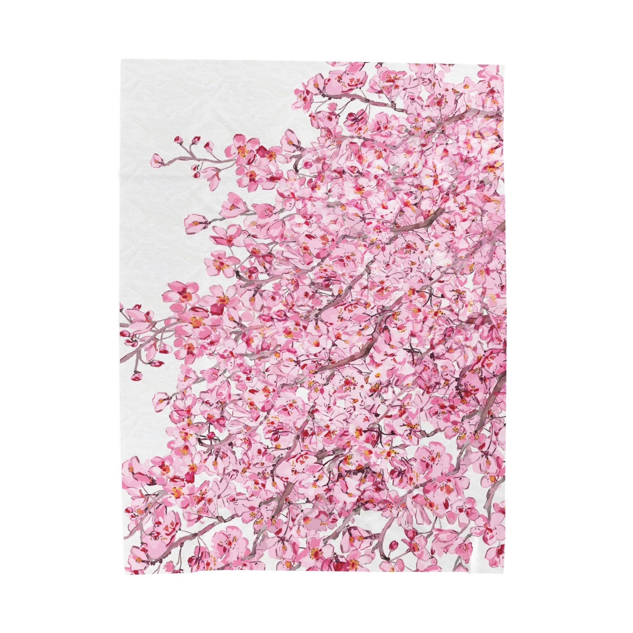 Cherry Blossom Velvet Plush Blankets - Cozy and Elegant Floral Throw - Blue Cava