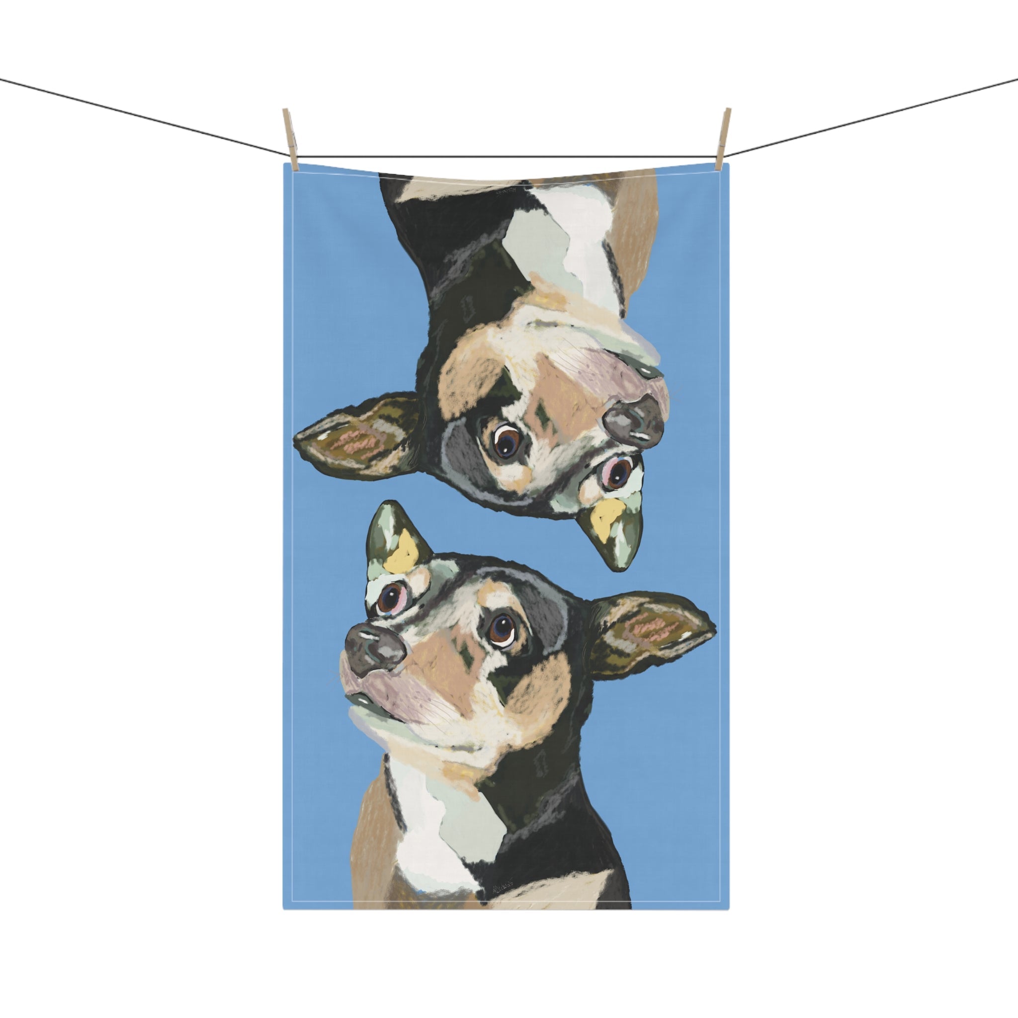 Chihuahua Linen Kitchen Tea Towels 18 x 30 in cotton twill or polyester - Blue Cava