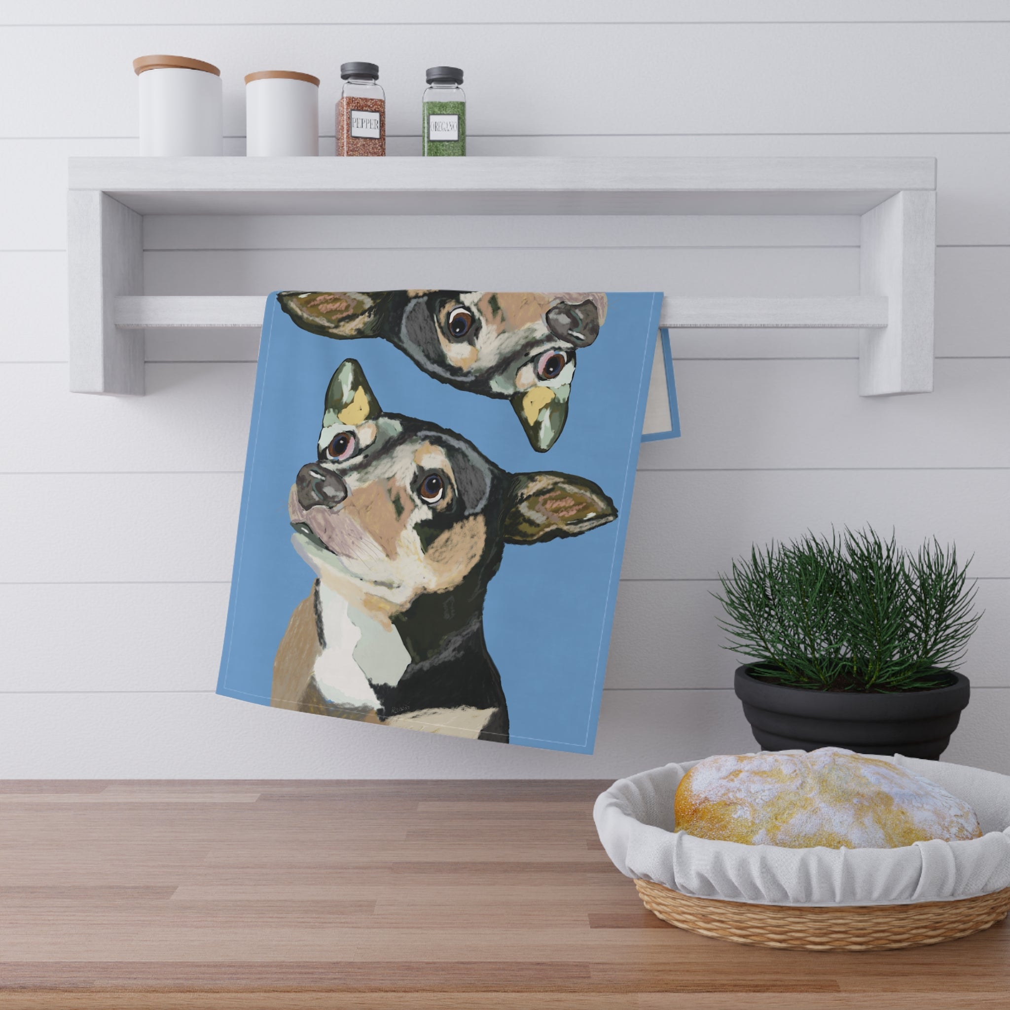 Chihuahua Linen Kitchen Tea Towels 18 x 30 in cotton twill or polyester - Blue Cava