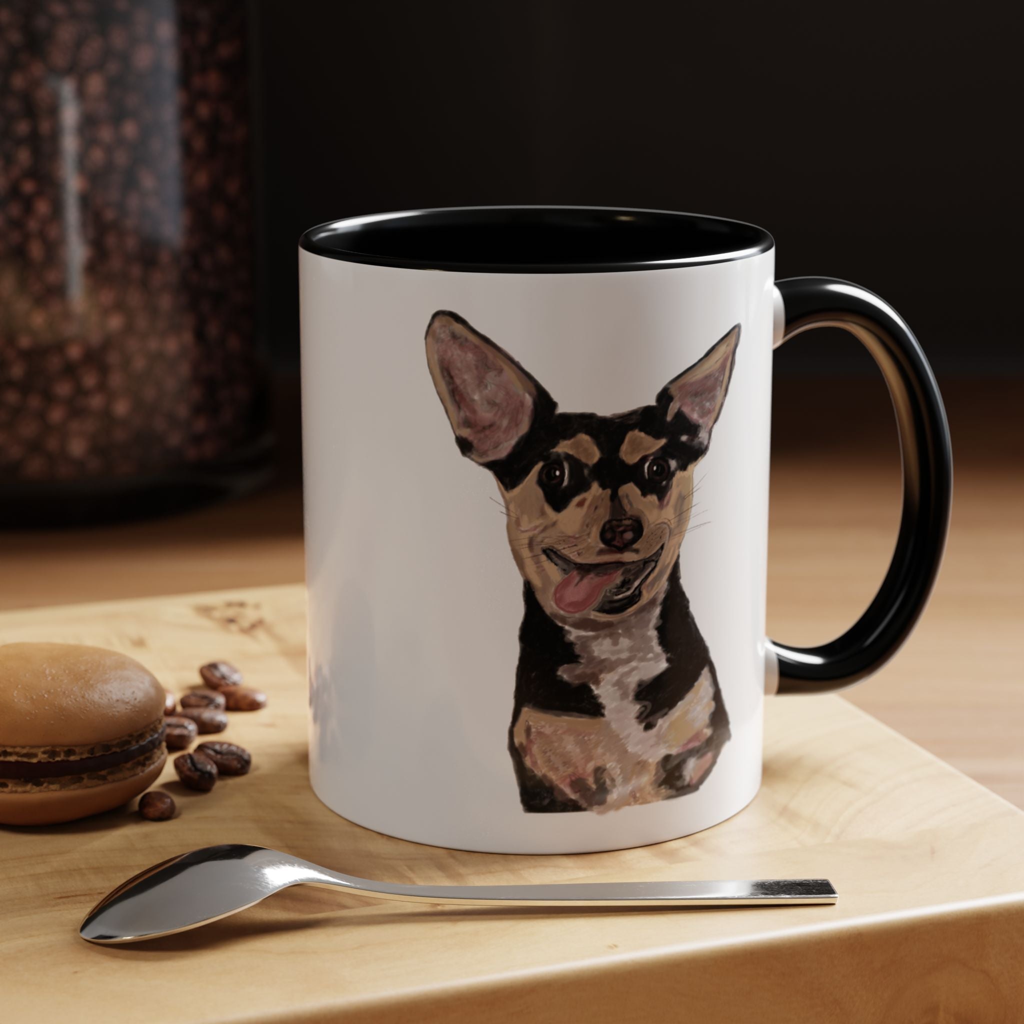 Chihuahua "Rascal" Two Tone Ceramic Coffee Mugs - Blue Cava