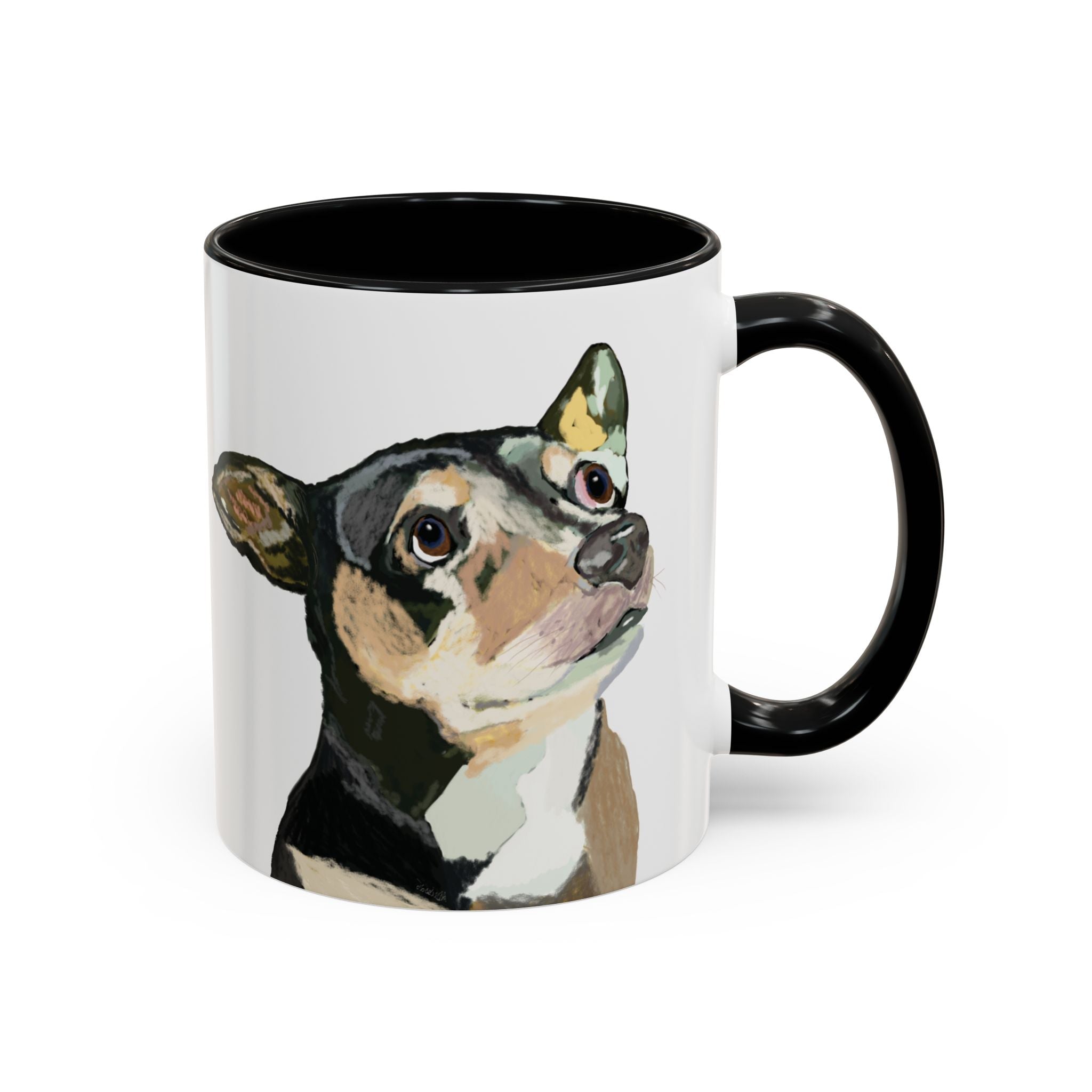 Chihuahua Two Tone Ceramic Coffee Mugs in 11 oz or 15 oz with multiple color options for the interior and handle - Blue Cava