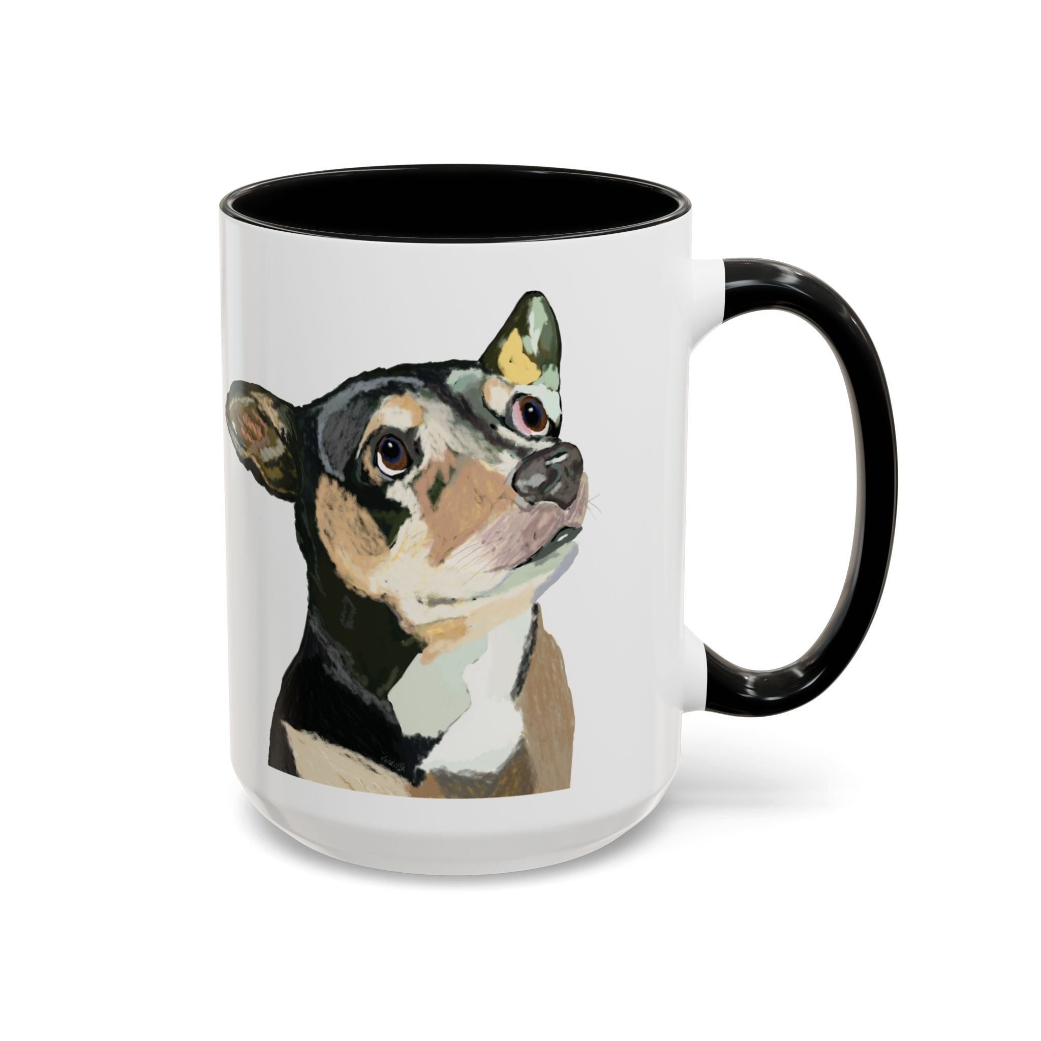 Chihuahua Two Tone Ceramic Coffee Mugs in 11 oz or 15 oz with multiple color options for the interior and handle - Blue Cava