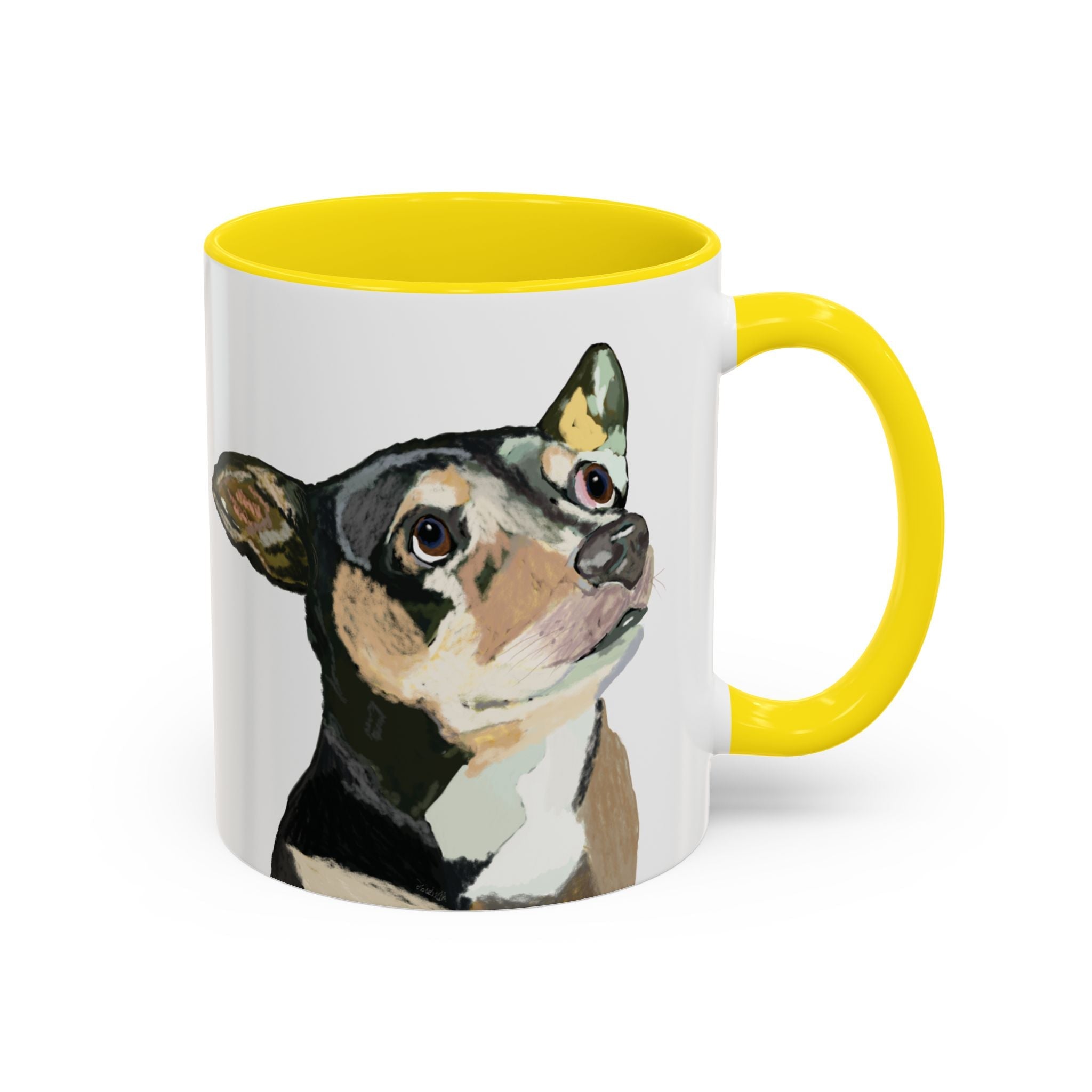 Chihuahua Two Tone Ceramic Coffee Mugs in 11 oz or 15 oz with multiple color options for the interior and handle - Blue Cava