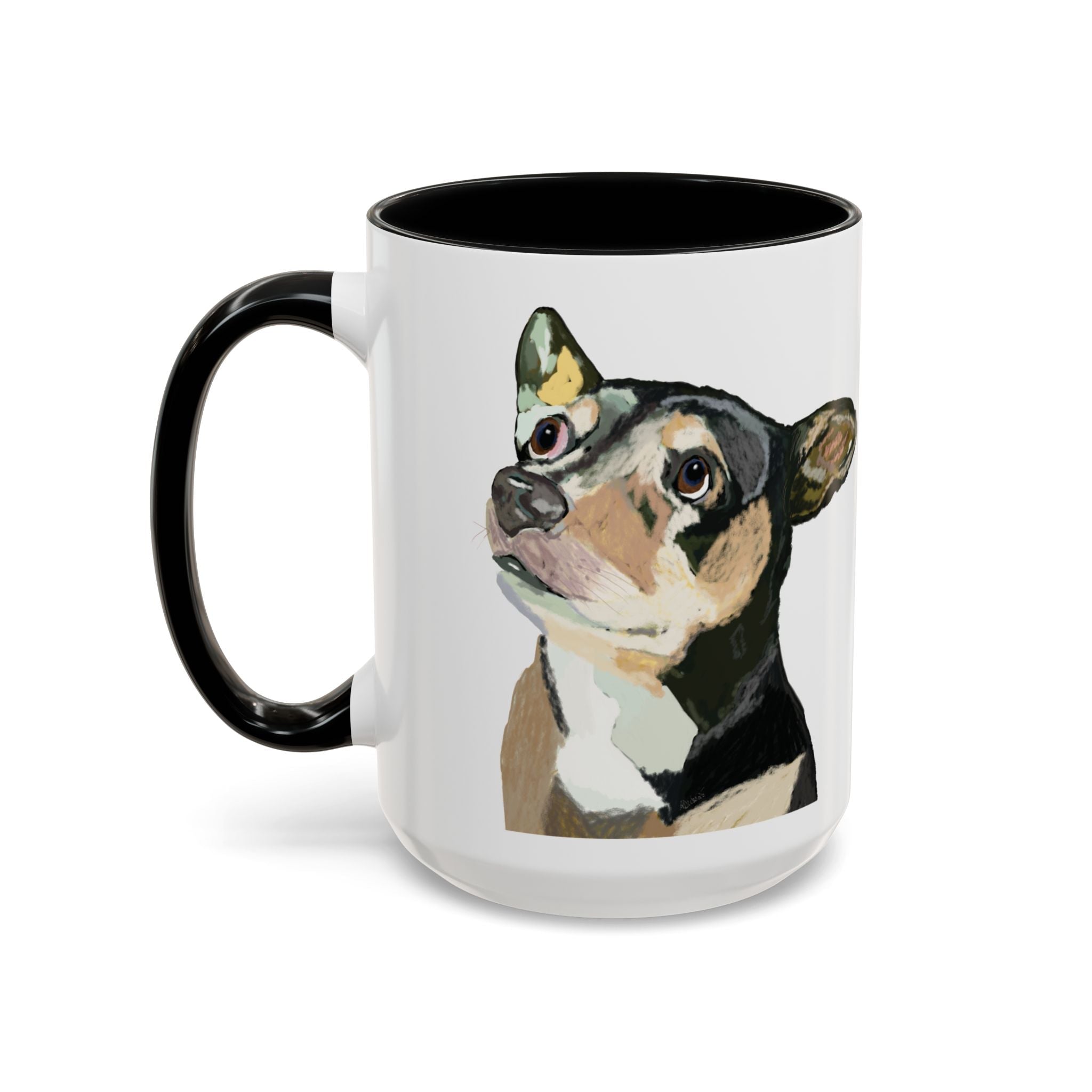 Chihuahua Two Tone Ceramic Coffee Mugs in 11 oz or 15 oz with multiple color options for the interior and handle - Blue Cava