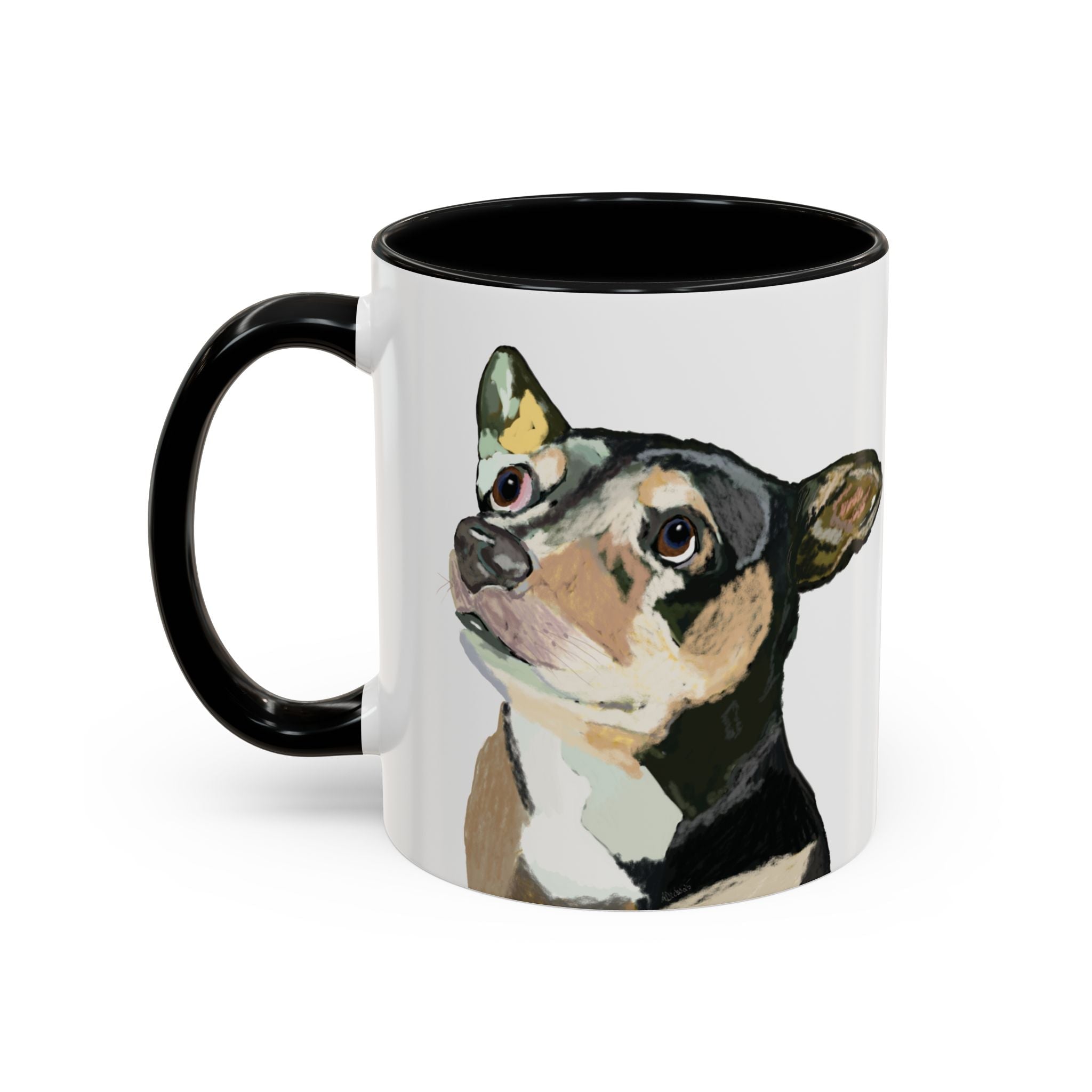 Chihuahua Two Tone Ceramic Coffee Mugs in 11 oz or 15 oz with multiple color options for the interior and handle - Blue Cava