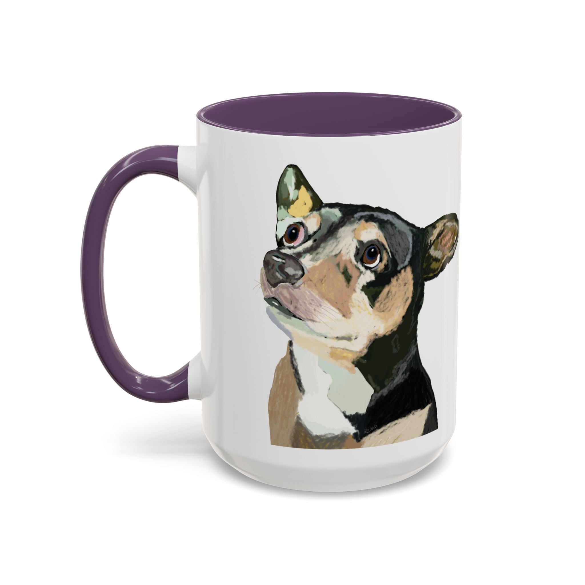 Chihuahua Two Tone Ceramic Coffee Mugs in 11 oz or 15 oz with multiple color options for the interior and handle - Blue Cava
