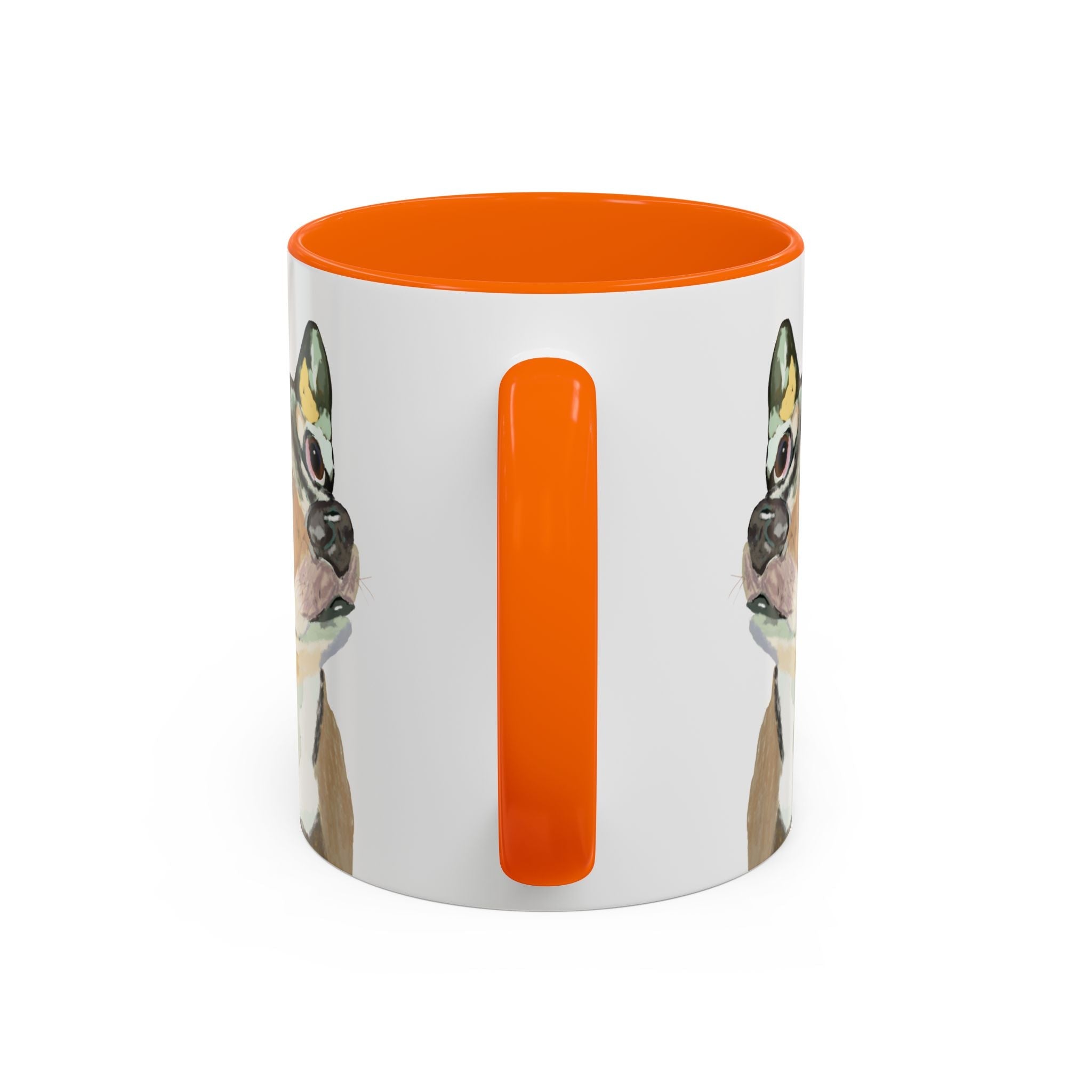 Chihuahua Two Tone Ceramic Coffee Mugs in 11 oz or 15 oz with multiple color options for the interior and handle - Blue Cava