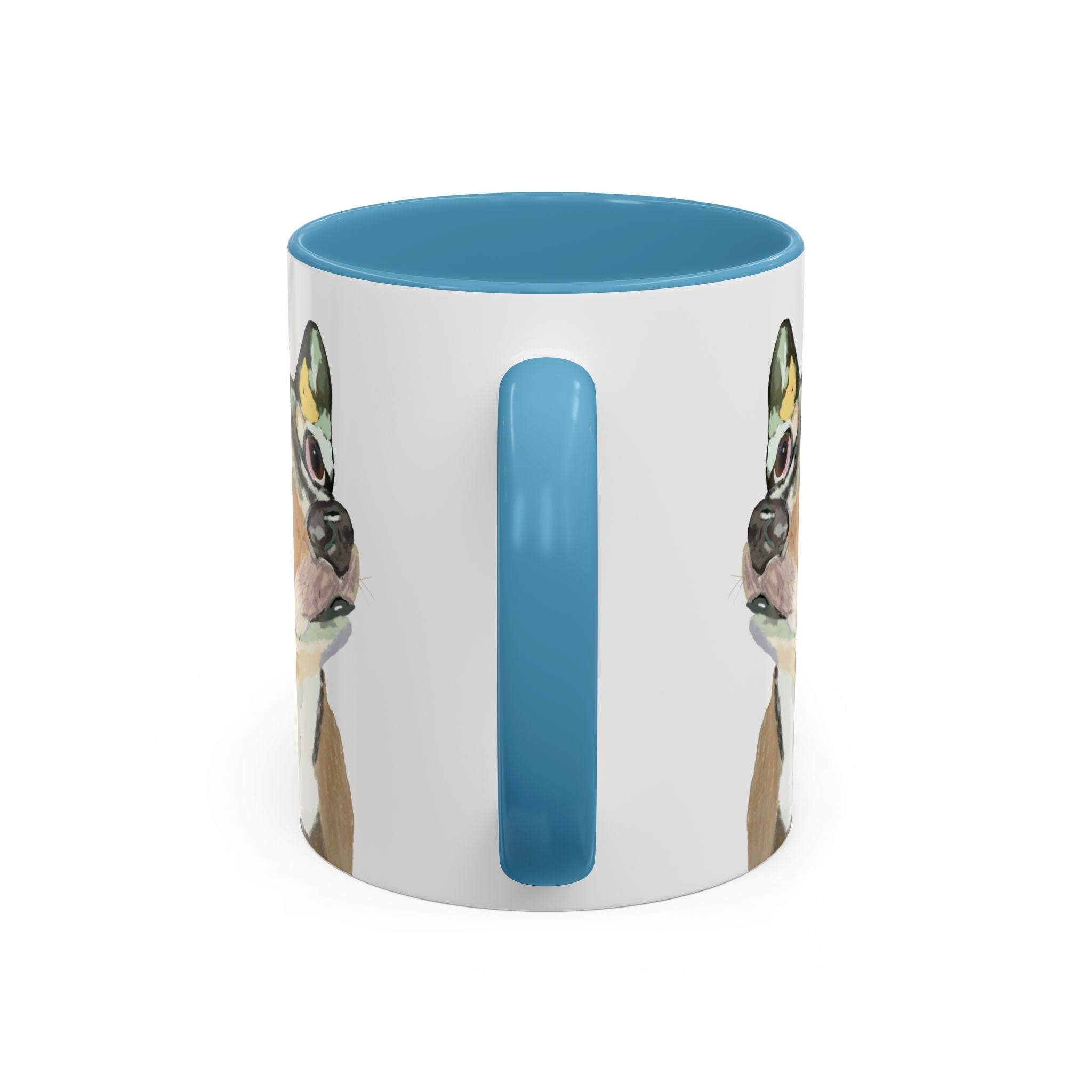 Chihuahua Two Tone Ceramic Coffee Mugs in 11 oz or 15 oz with multiple color options for the interior and handle - Blue Cava