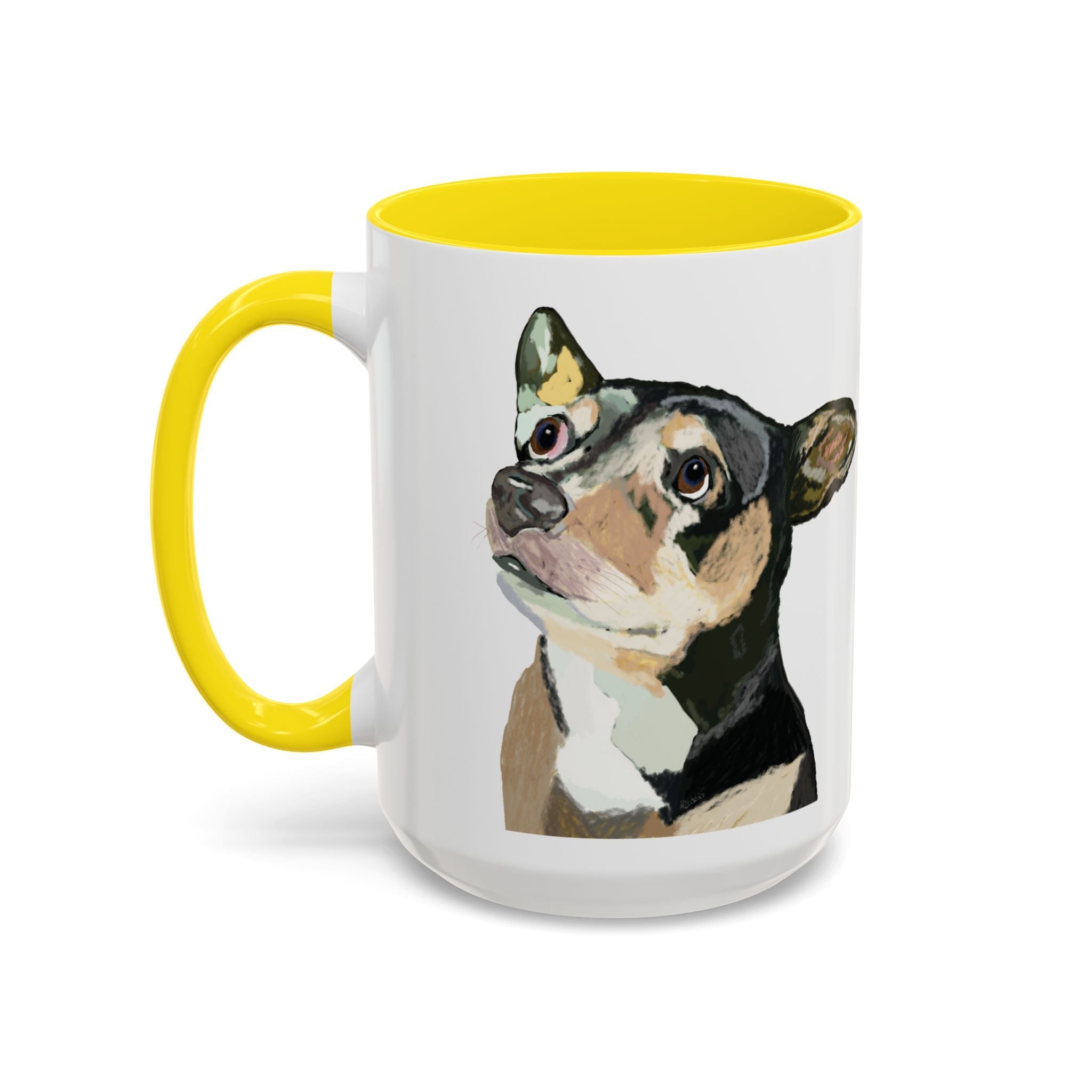 Chihuahua Two Tone Ceramic Coffee Mugs in 11 oz or 15 oz with multiple color options for the interior and handle - Blue Cava