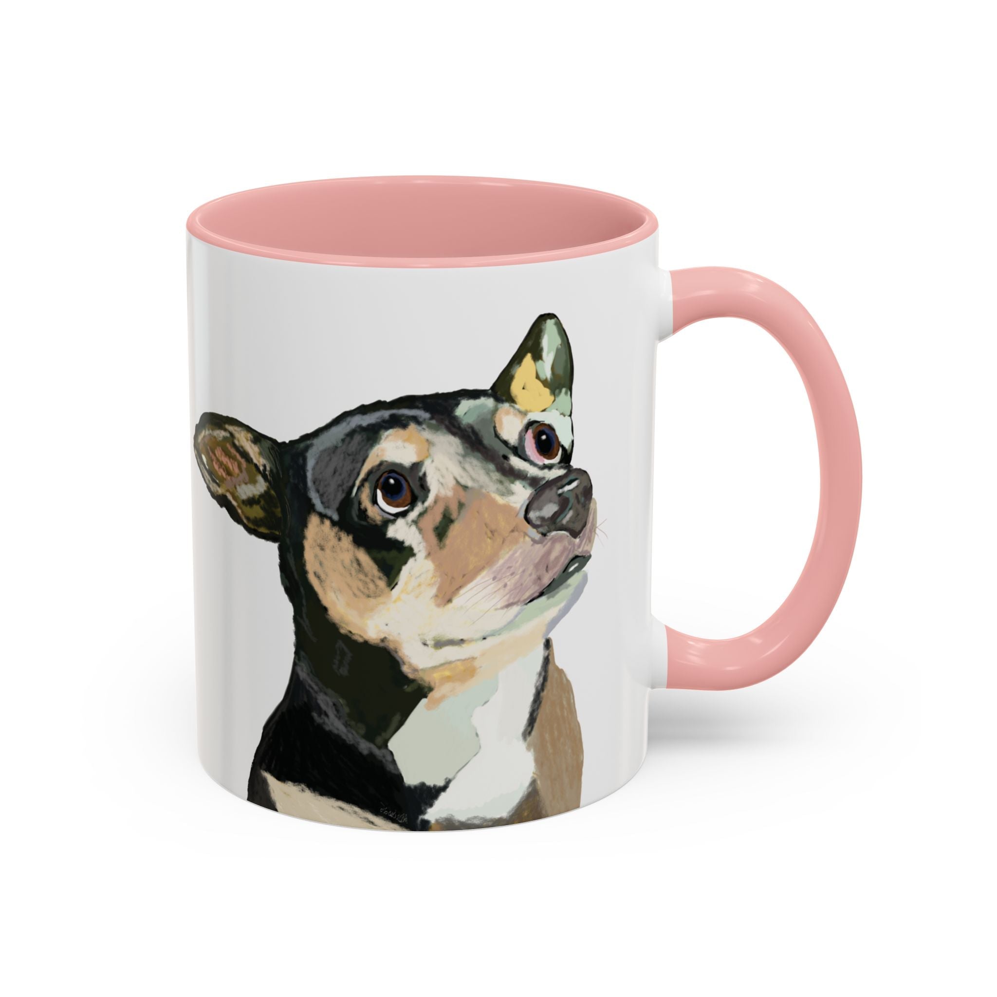 Chihuahua Two Tone Ceramic Coffee Mugs in 11 oz or 15 oz with multiple color options for the interior and handle - Blue Cava