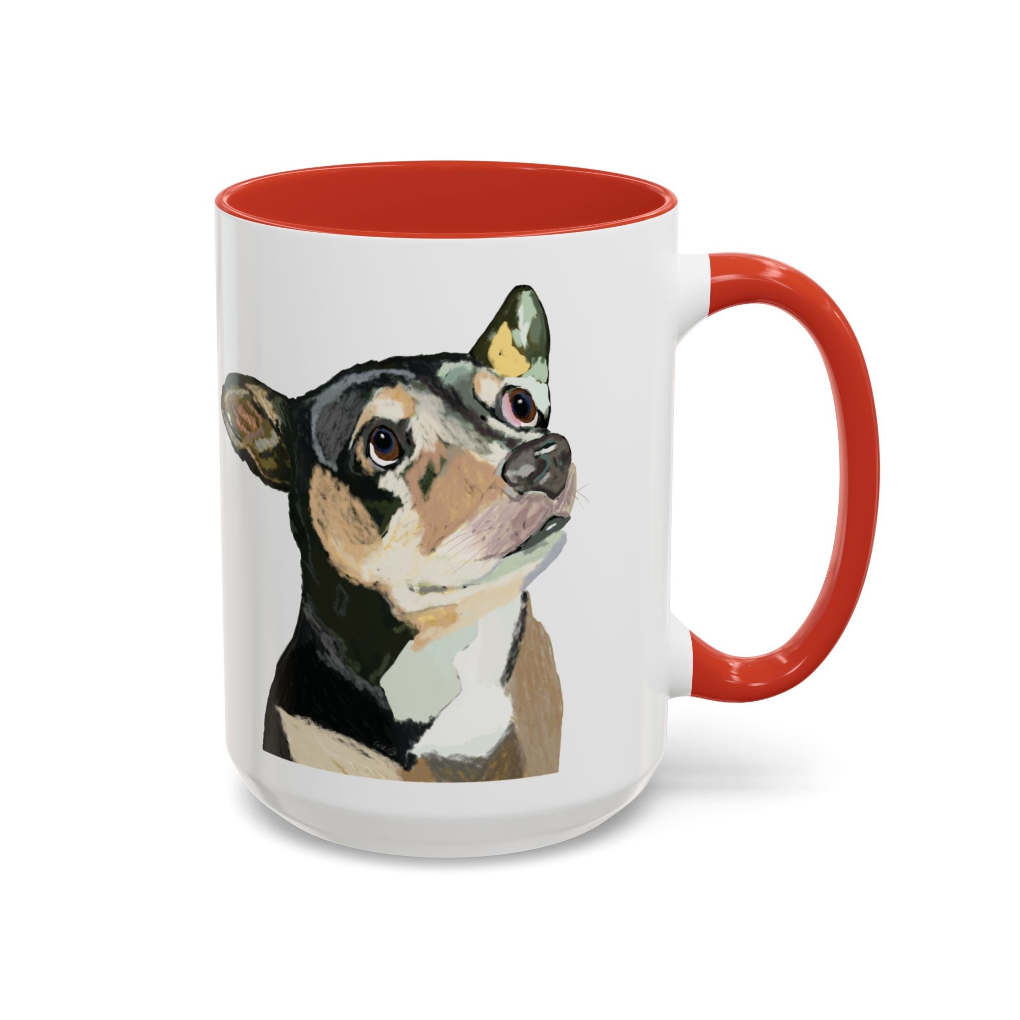 Chihuahua Two Tone Ceramic Coffee Mugs in 11 oz or 15 oz with multiple color options for the interior and handle - Blue Cava