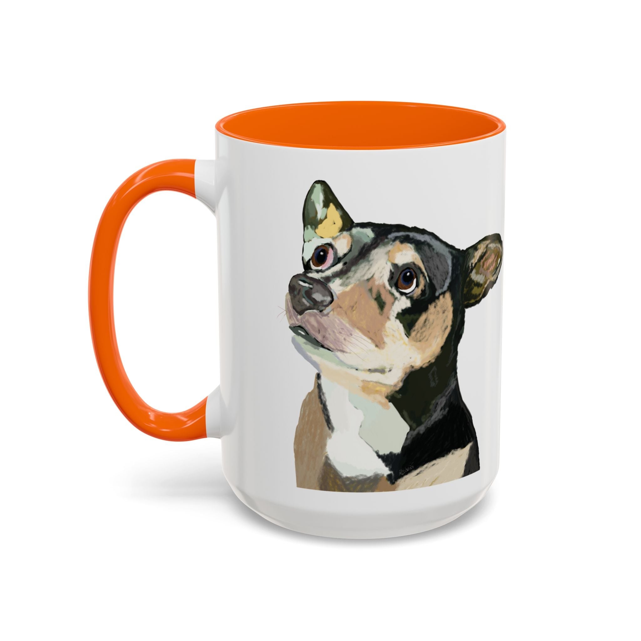 Chihuahua Two Tone Ceramic Coffee Mugs in 11 oz or 15 oz with multiple color options for the interior and handle - Blue Cava