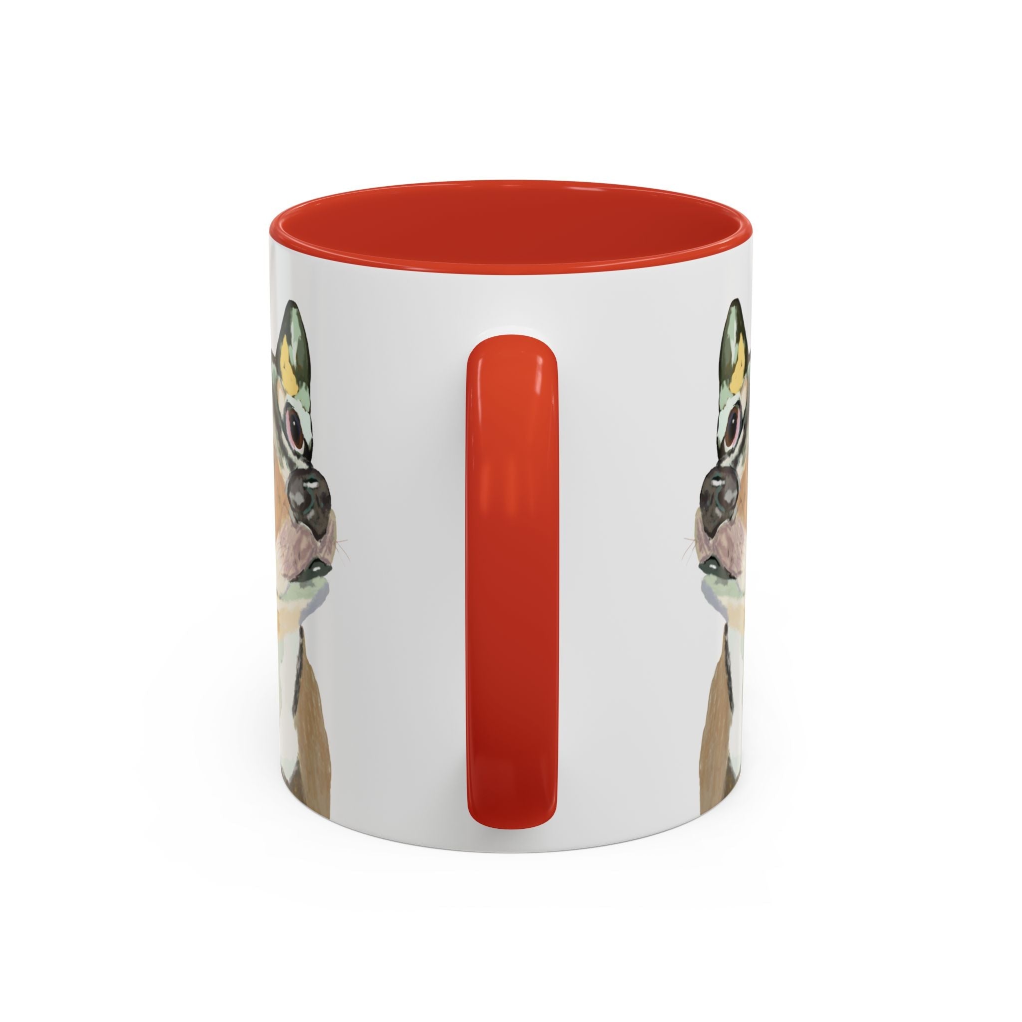 Chihuahua Two Tone Ceramic Coffee Mugs in 11 oz or 15 oz with multiple color options for the interior and handle - Blue Cava
