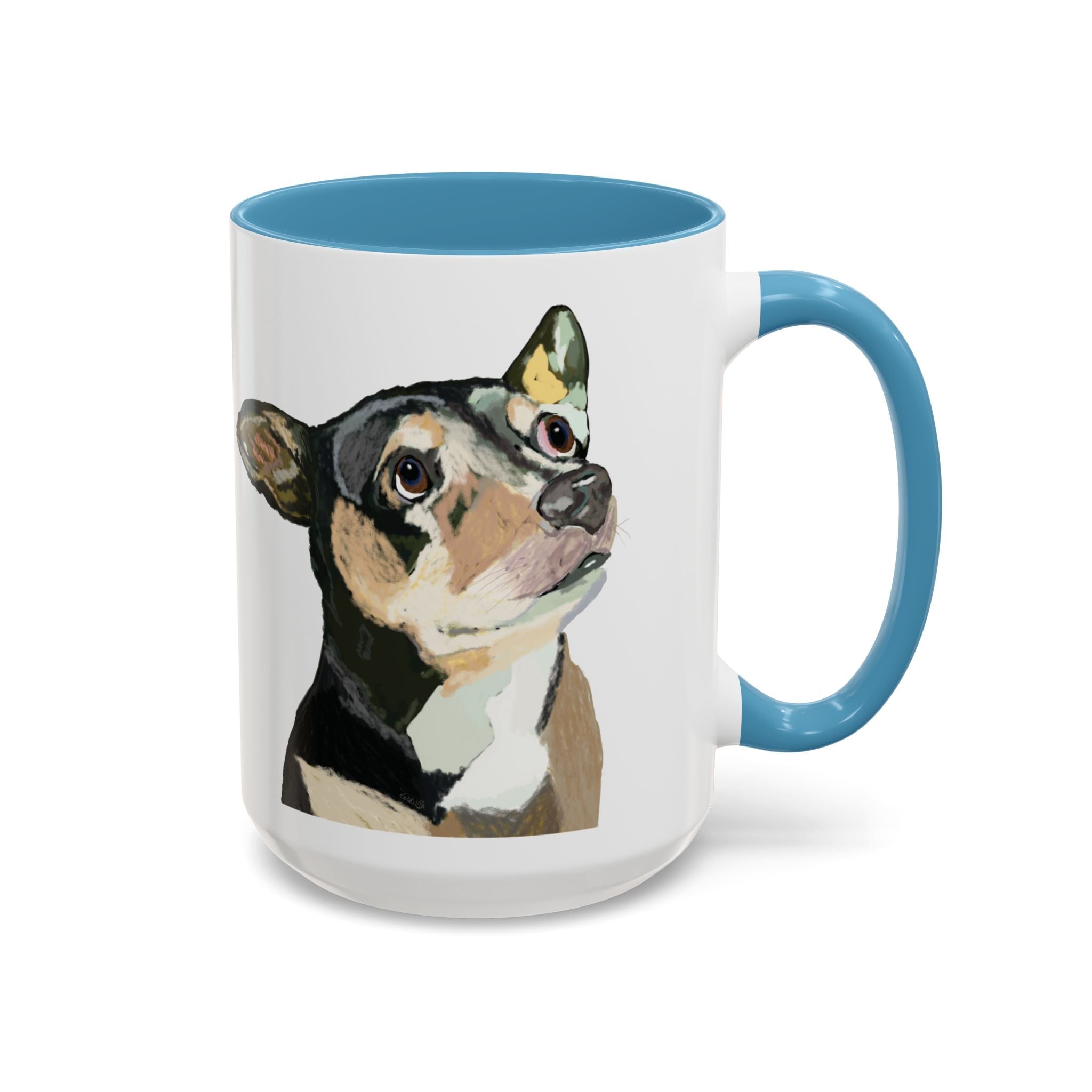 Chihuahua Two Tone Ceramic Coffee Mugs in 11 oz or 15 oz with multiple color options for the interior and handle - Blue Cava