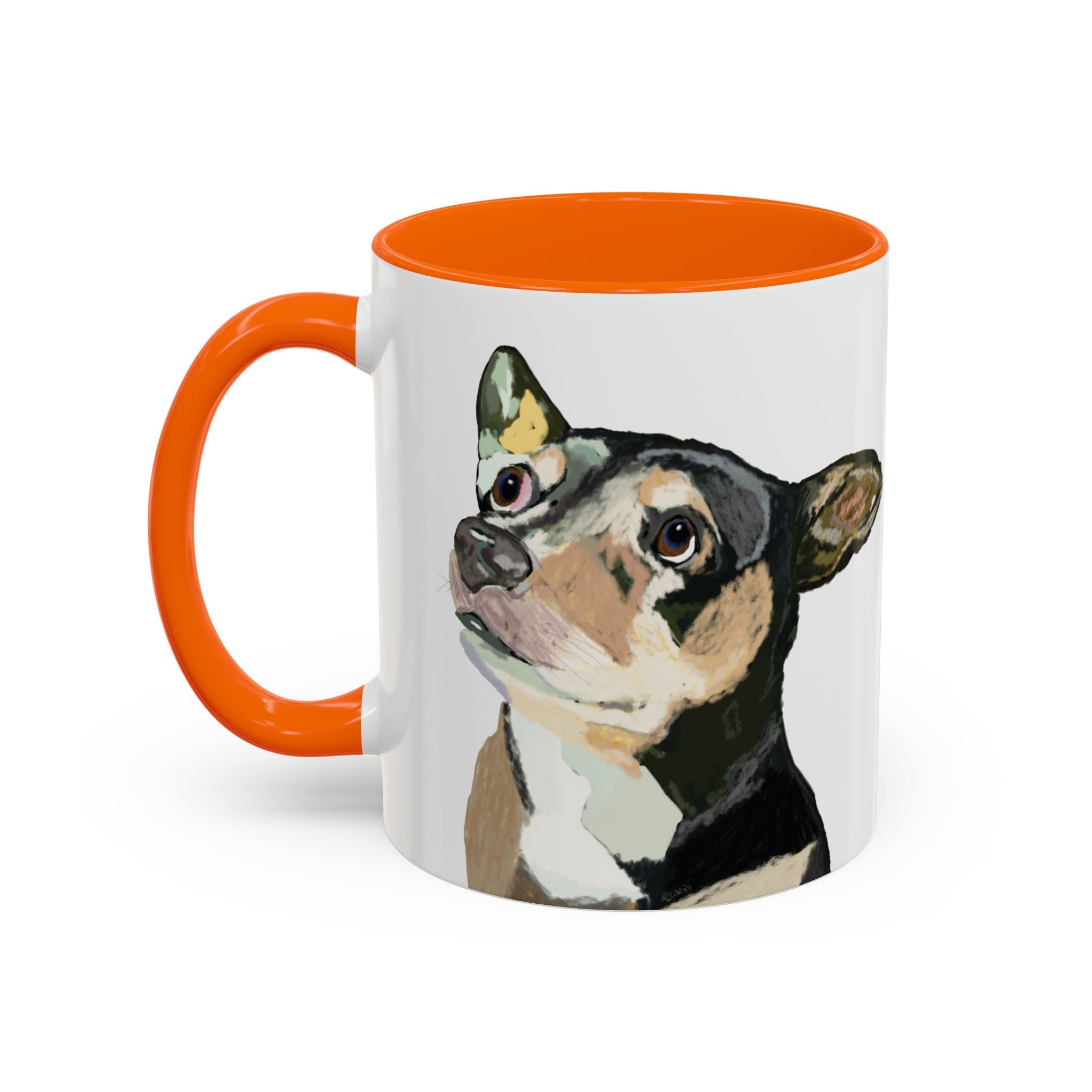 Chihuahua Two Tone Ceramic Coffee Mugs in 11 oz or 15 oz with multiple color options for the interior and handle - Blue Cava