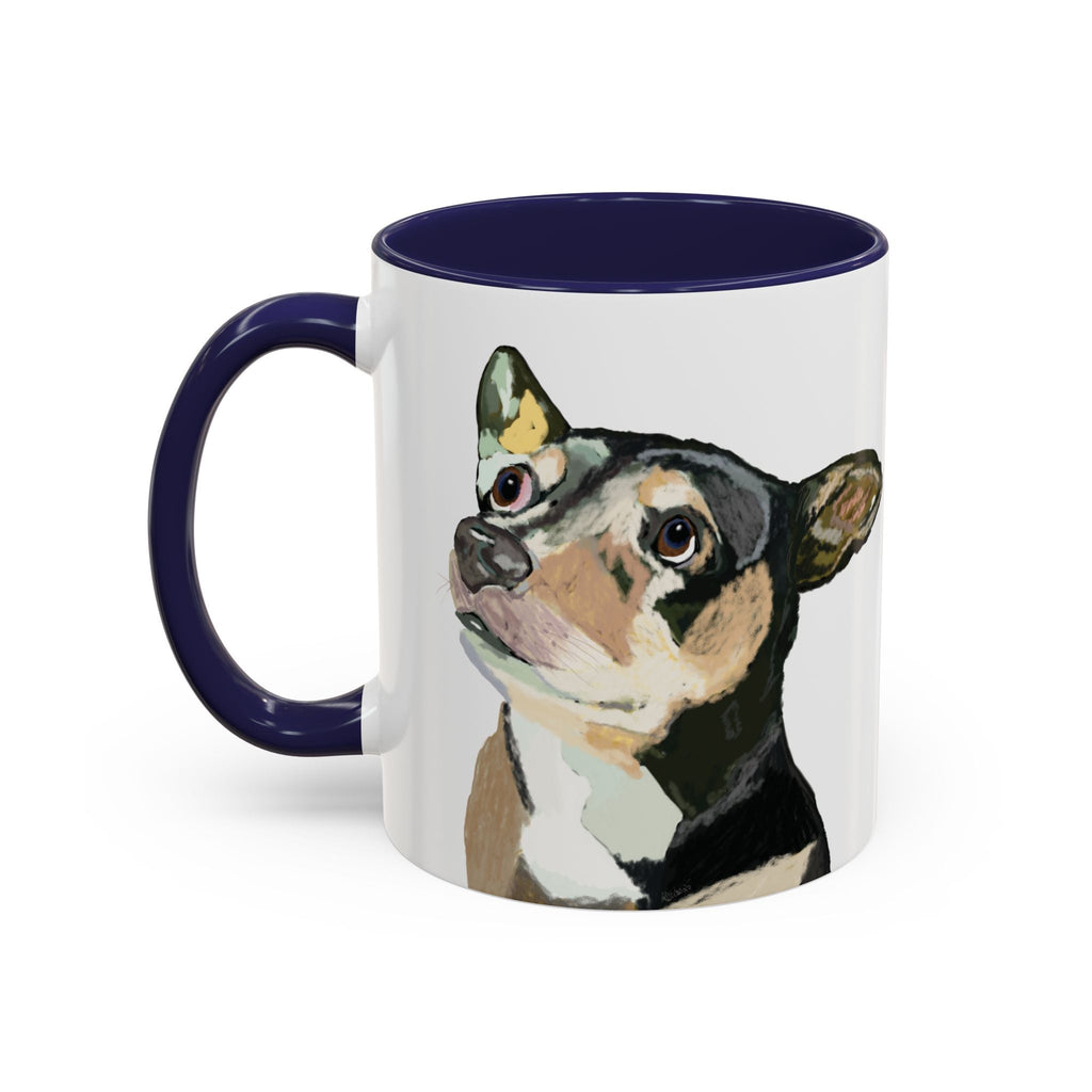 Chihuahua Two Tone Ceramic Coffee Mugs in 11 oz or 15 oz with multiple color options for the interior and handle - Blue Cava