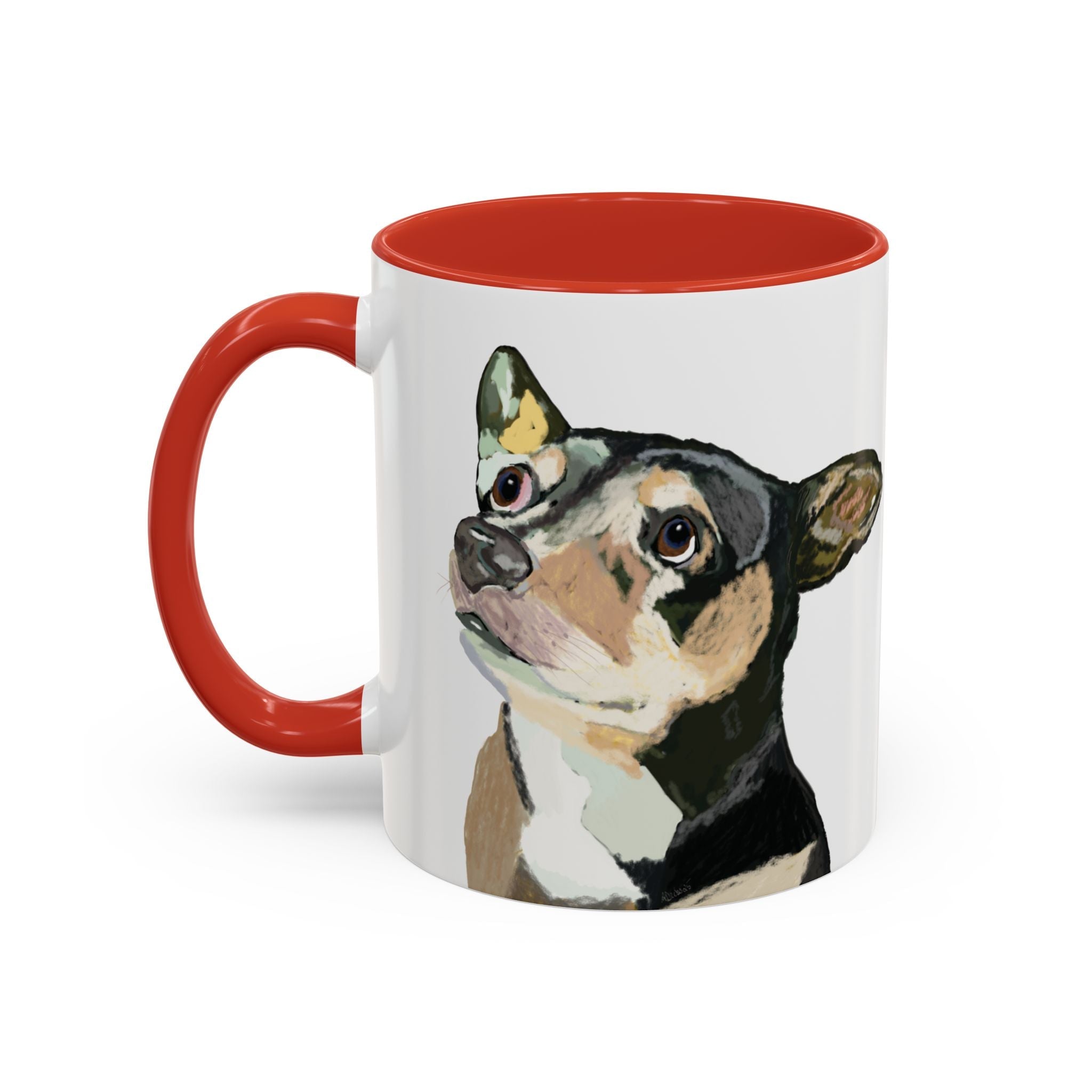 Chihuahua Two Tone Ceramic Coffee Mugs in 11 oz or 15 oz with multiple color options for the interior and handle - Blue Cava