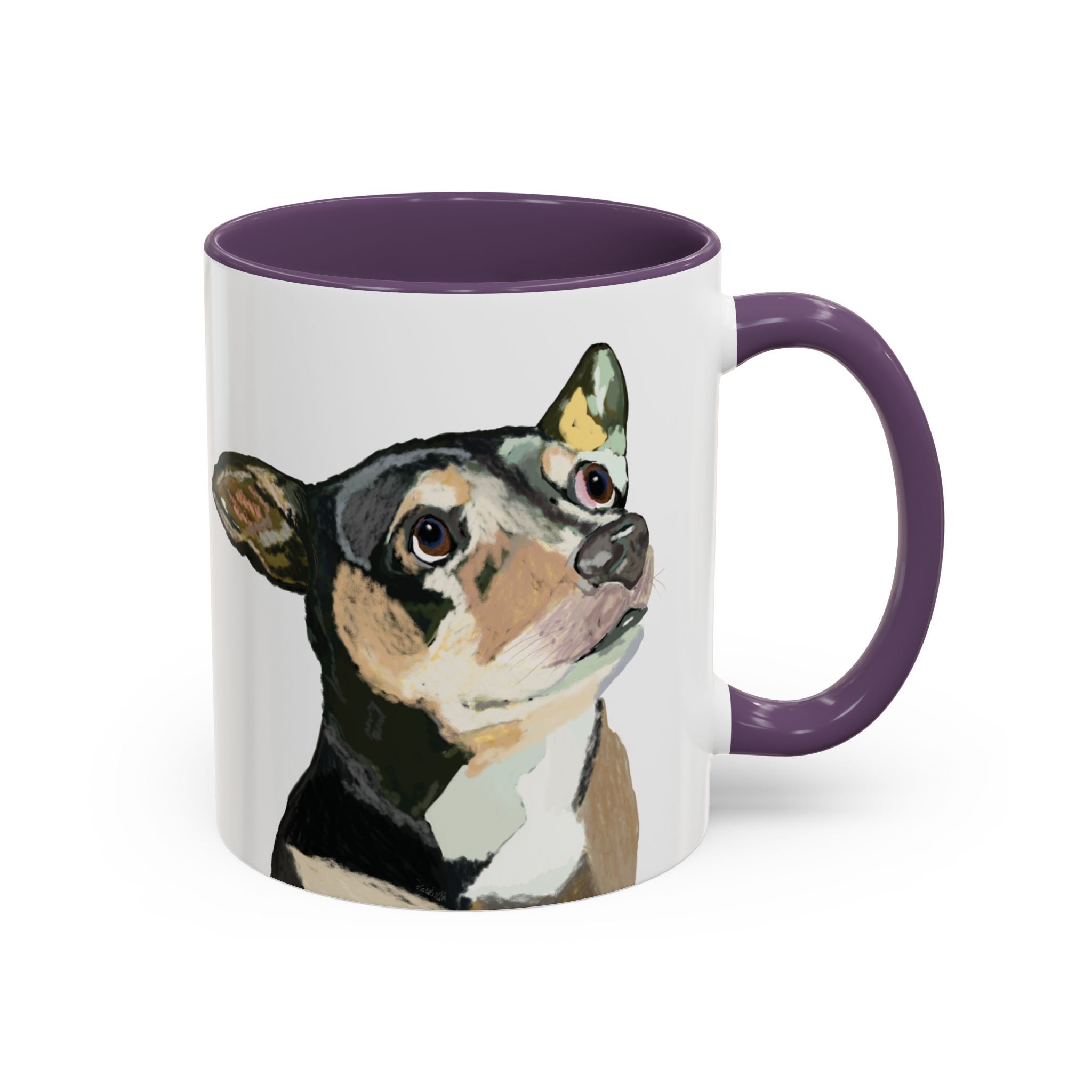 Chihuahua Two Tone Ceramic Coffee Mugs in 11 oz or 15 oz with multiple color options for the interior and handle - Blue Cava
