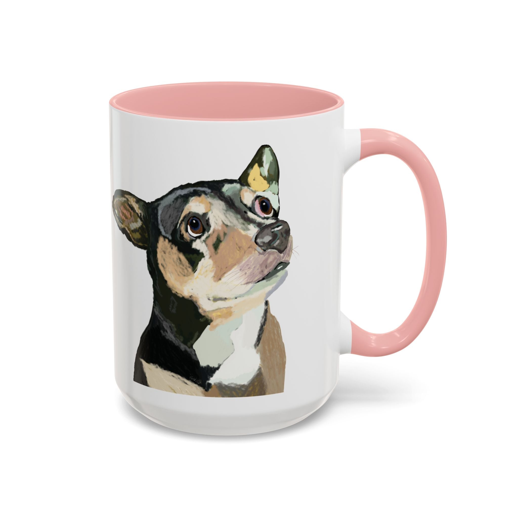 Chihuahua Two Tone Ceramic Coffee Mugs in 11 oz or 15 oz with multiple color options for the interior and handle - Blue Cava