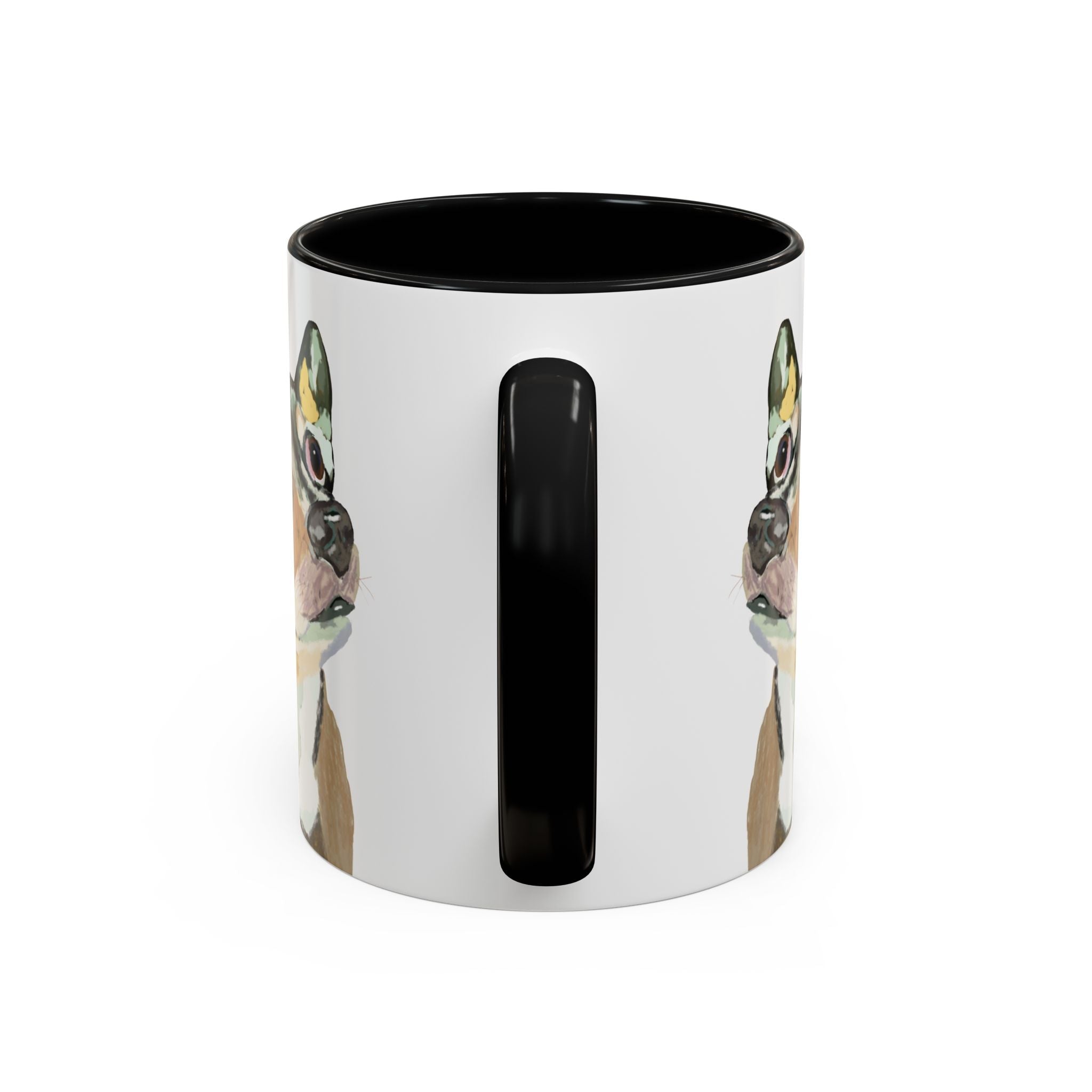 Chihuahua Two Tone Ceramic Coffee Mugs in 11 oz or 15 oz with multiple color options for the interior and handle - Blue Cava