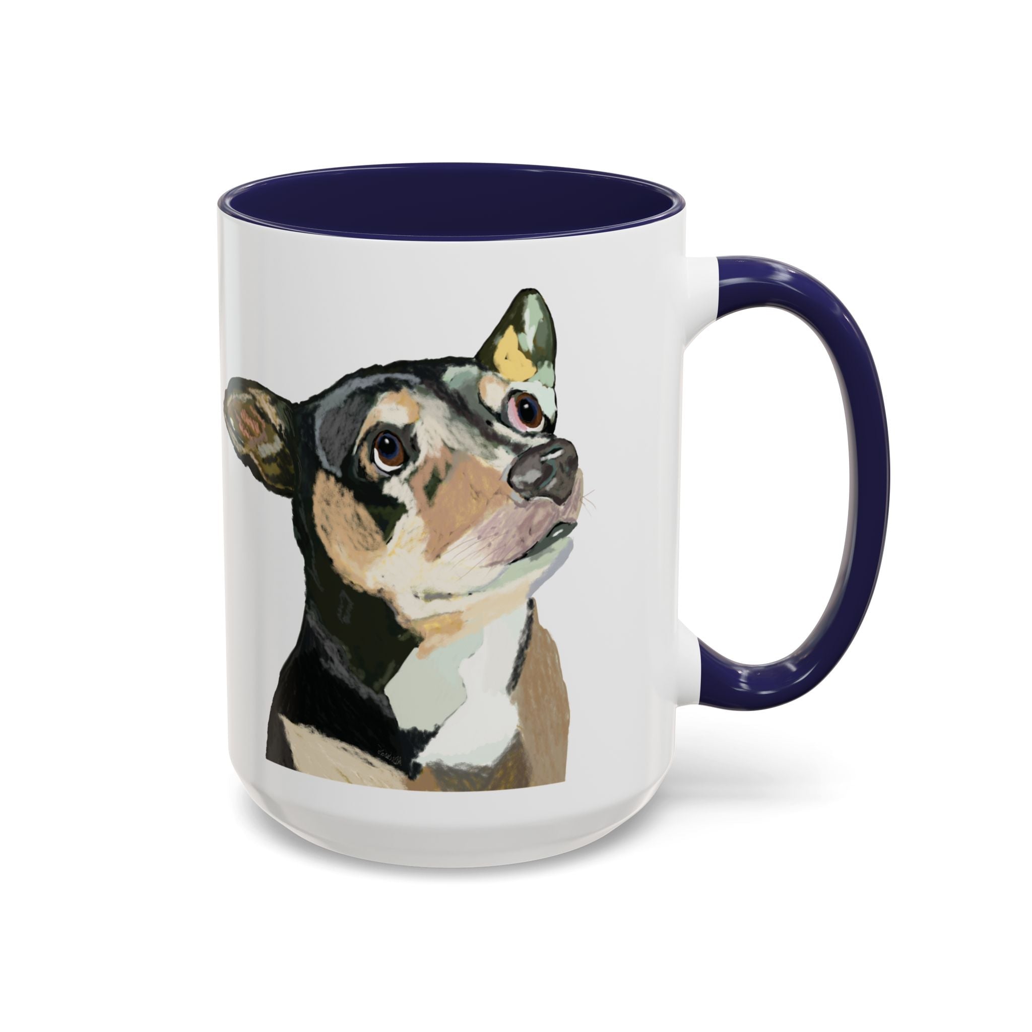Chihuahua Two Tone Ceramic Coffee Mugs in 11 oz or 15 oz with multiple color options for the interior and handle - Blue Cava