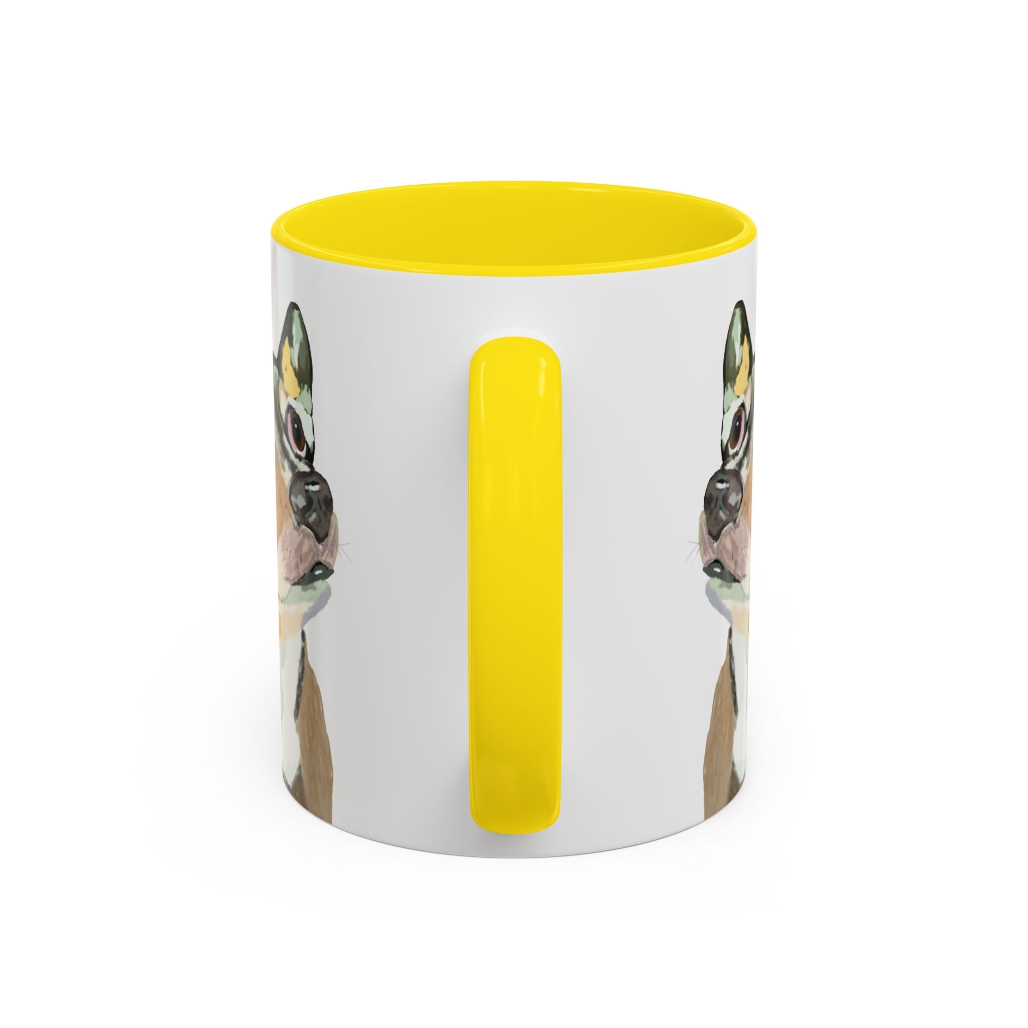 Chihuahua Two Tone Ceramic Coffee Mugs in 11 oz or 15 oz with multiple color options for the interior and handle - Blue Cava