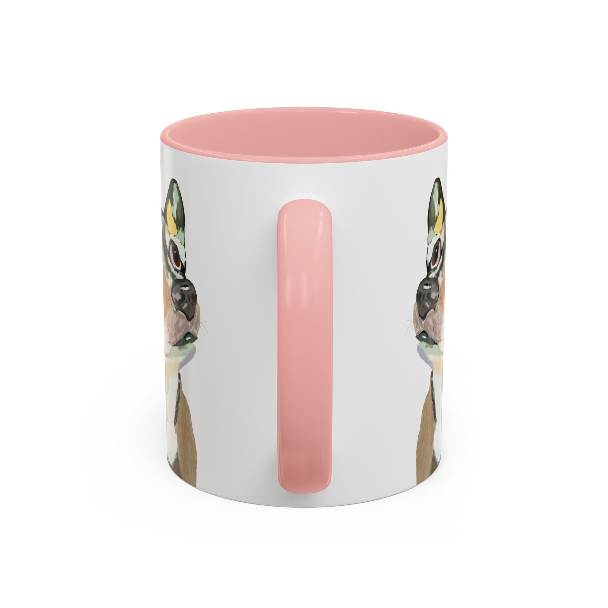 Chihuahua Two Tone Ceramic Coffee Mugs in 11 oz or 15 oz with multiple color options for the interior and handle - Blue Cava