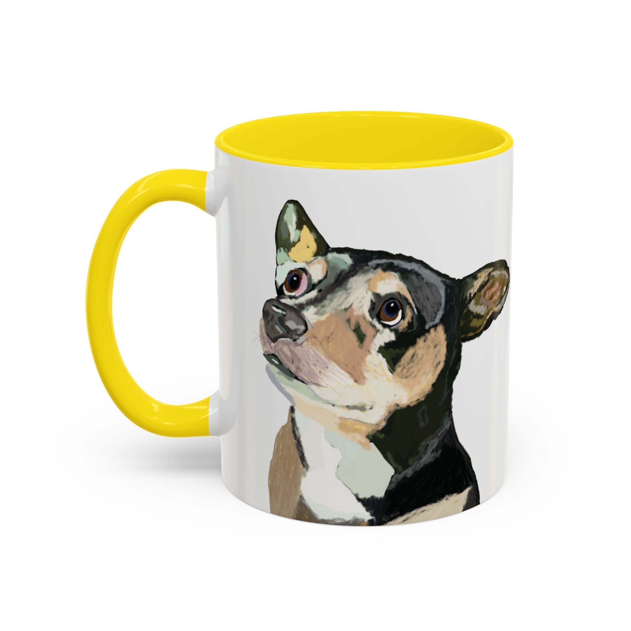 Chihuahua Two Tone Ceramic Coffee Mugs in 11 oz or 15 oz with multiple color options for the interior and handle - Blue Cava