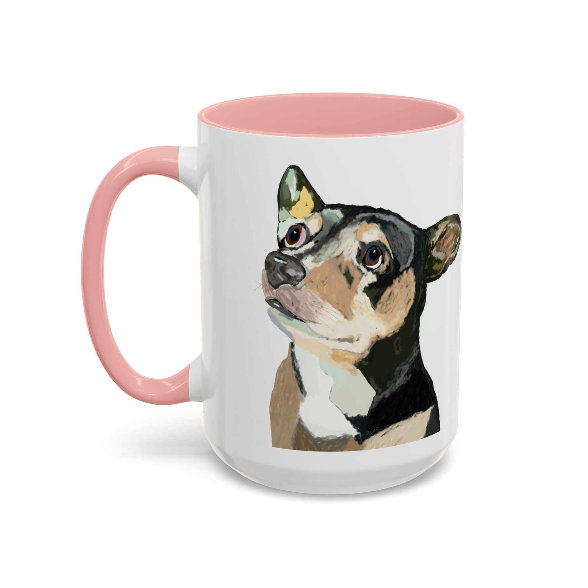 Chihuahua Two Tone Ceramic Coffee Mugs in 11 oz or 15 oz with multiple color options for the interior and handle - Blue Cava