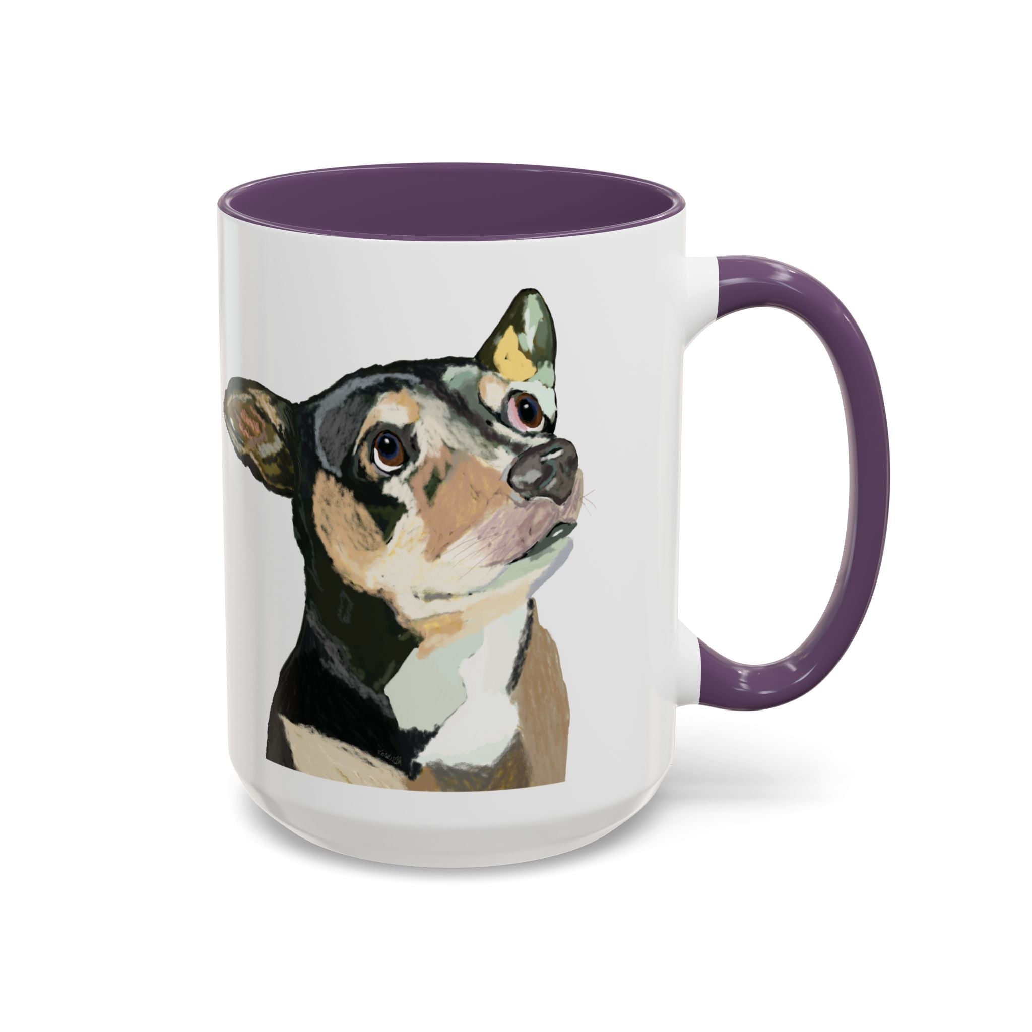 Chihuahua Two Tone Ceramic Coffee Mugs in 11 oz or 15 oz with multiple color options for the interior and handle - Blue Cava