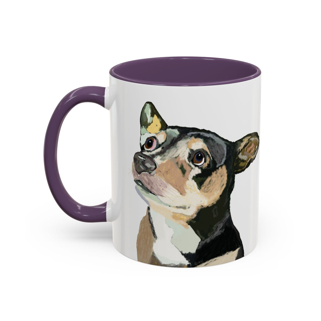 Chihuahua Two Tone Ceramic Coffee Mugs in 11 oz or 15 oz with multiple color options for the interior and handle - Blue Cava
