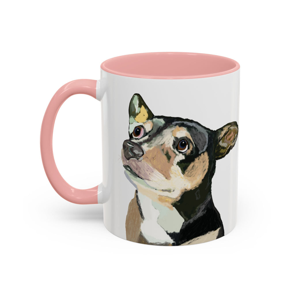 Chihuahua Two Tone Ceramic Coffee Mugs in 11 oz or 15 oz with multiple color options for the interior and handle - Blue Cava