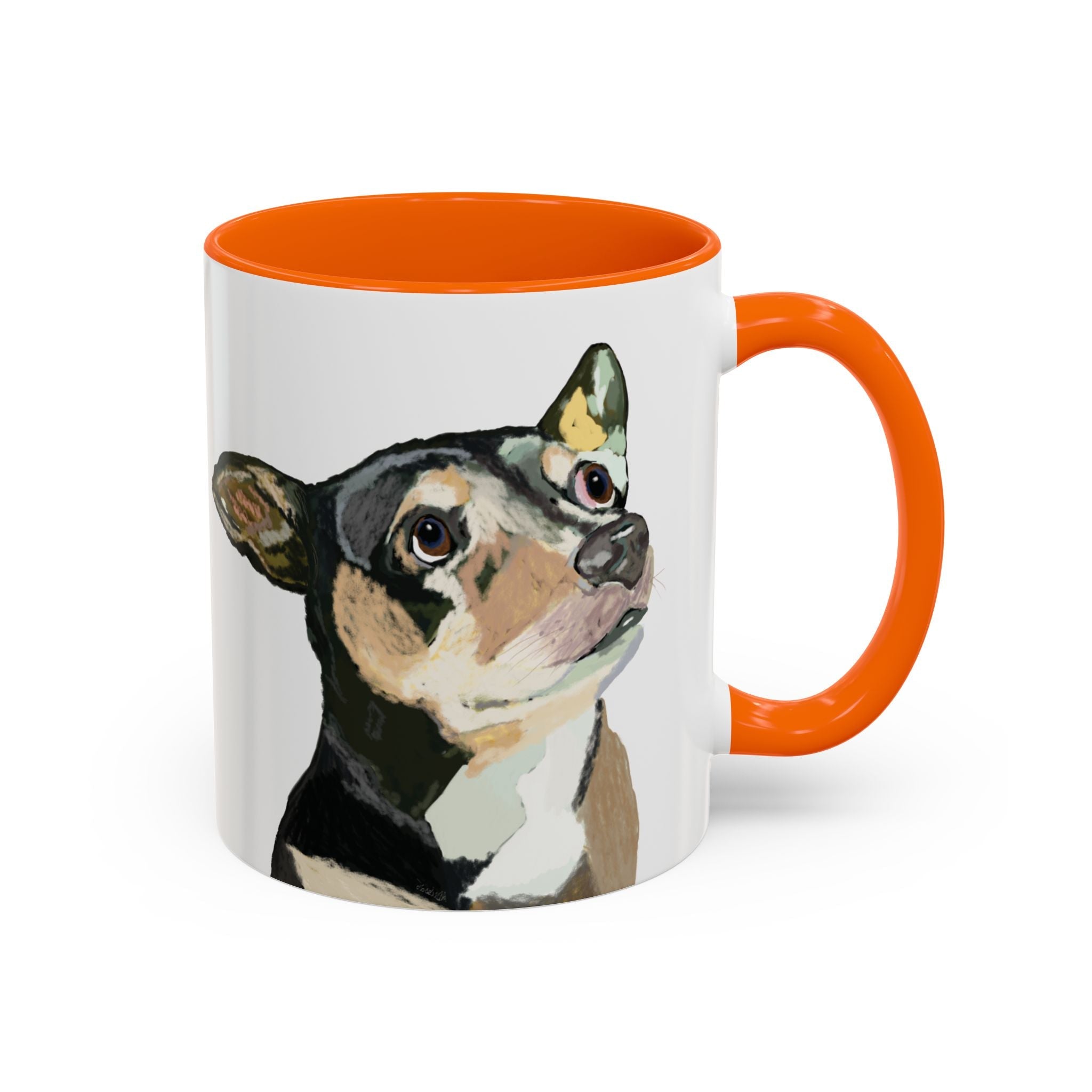 Chihuahua Two Tone Ceramic Coffee Mugs in 11 oz or 15 oz with multiple color options for the interior and handle - Blue Cava