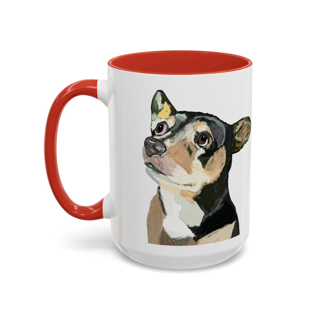 Chihuahua Two Tone Ceramic Coffee Mugs in 11 oz or 15 oz with multiple color options for the interior and handle - Blue Cava