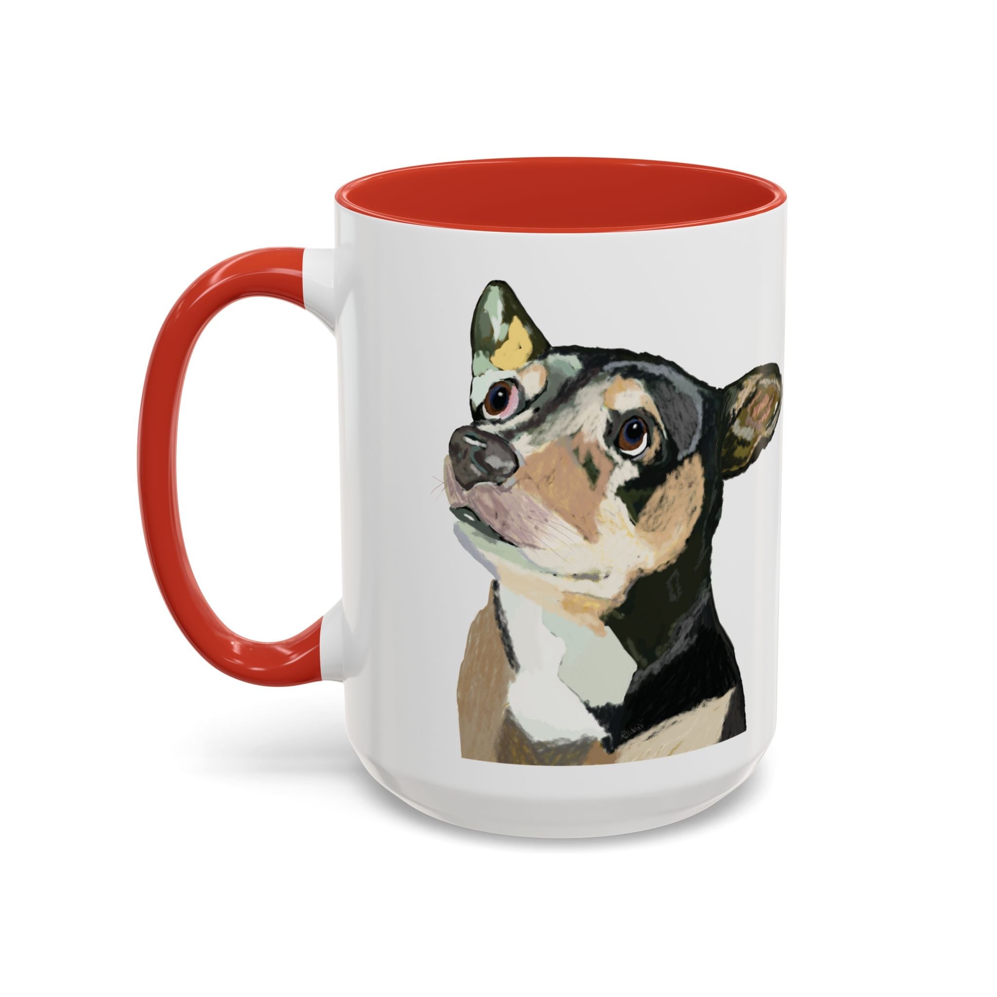 Chihuahua Two Tone Ceramic Coffee Mugs in 11 oz or 15 oz with multiple color options for the interior and handle - Blue Cava